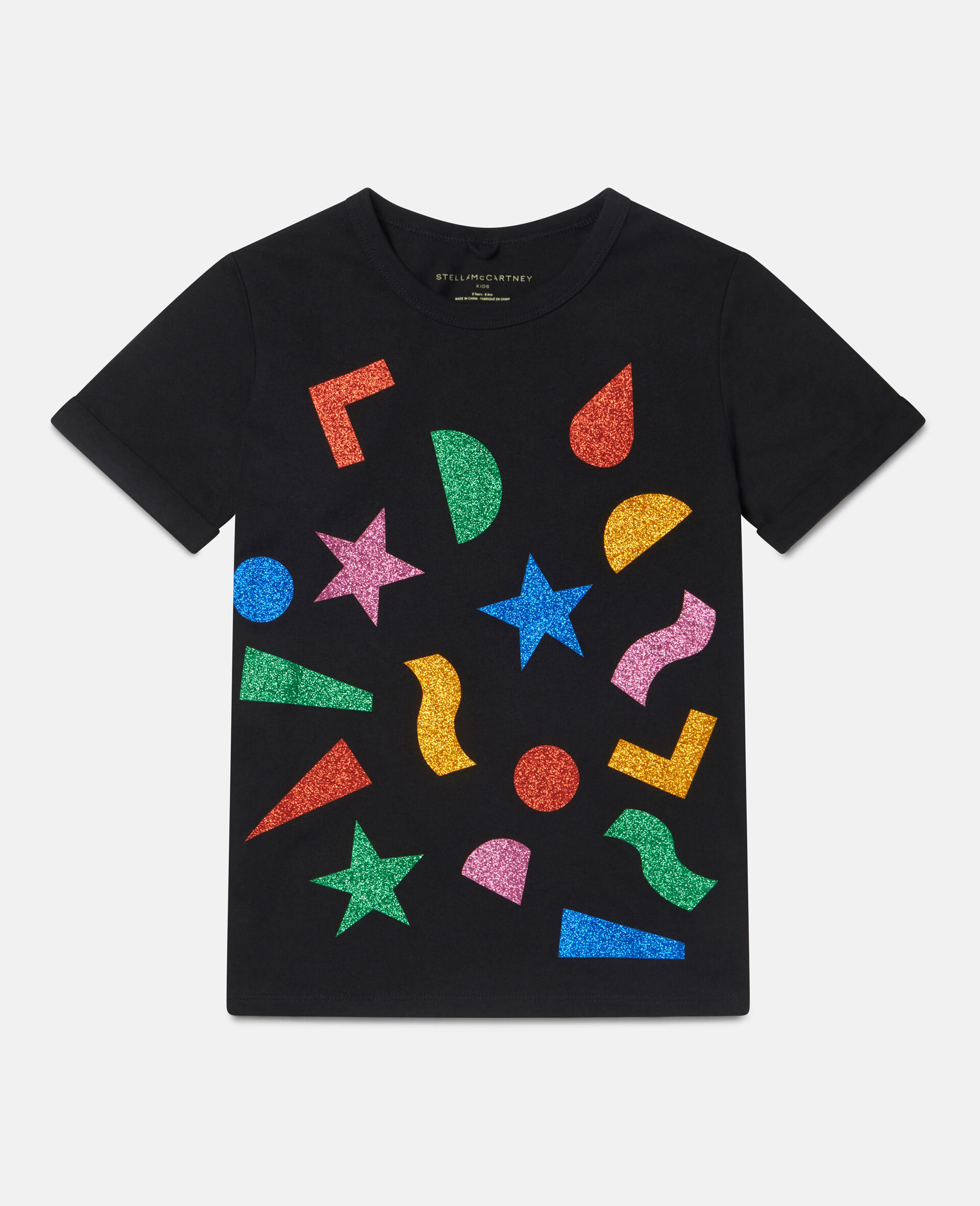 Glitter Sticker Cotton T‐Shirt-Black-large image number 0