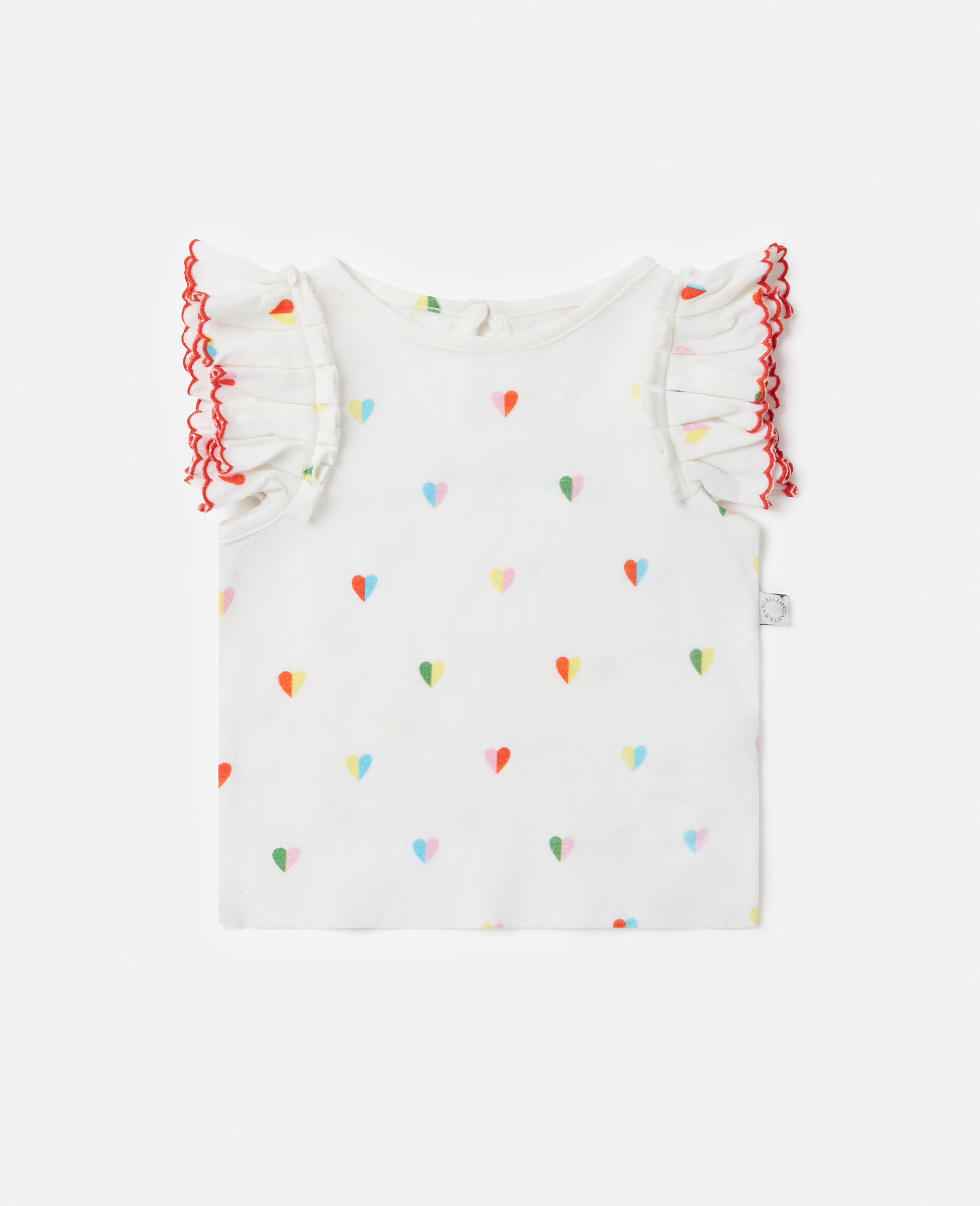 Heart Print Scallop Trim T-Shirt-White-large image number 0
