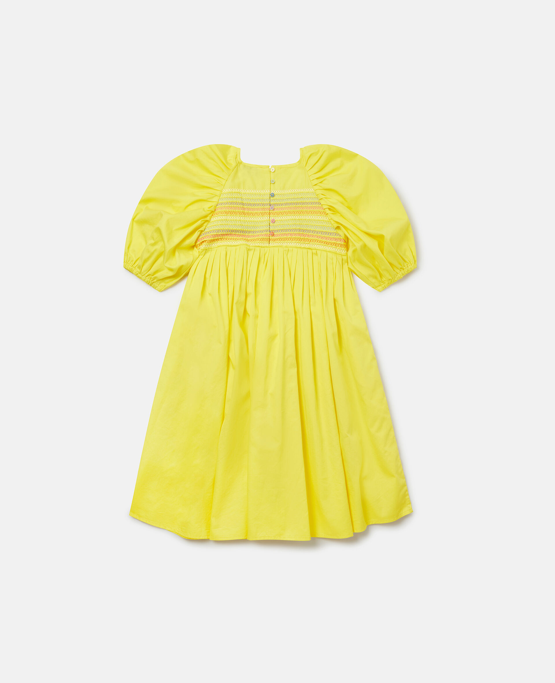 Flower Line Embroidery Smock Dress-Yellow-large image number 2