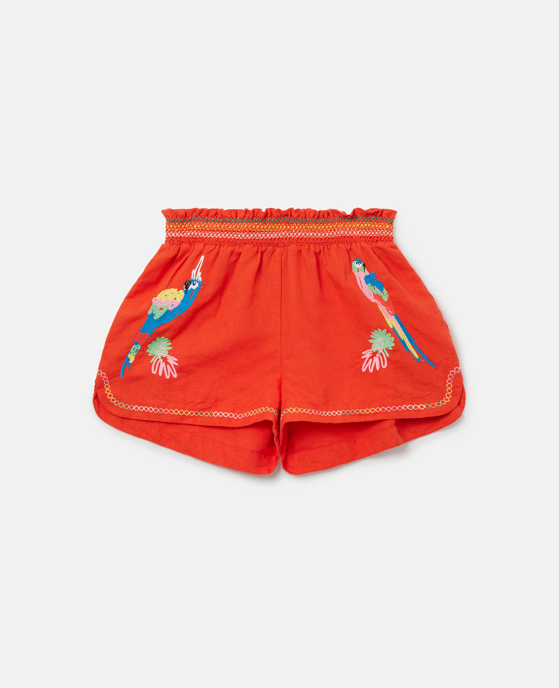 Parrot Embroidery Linen Shorts-Red-large image number 0