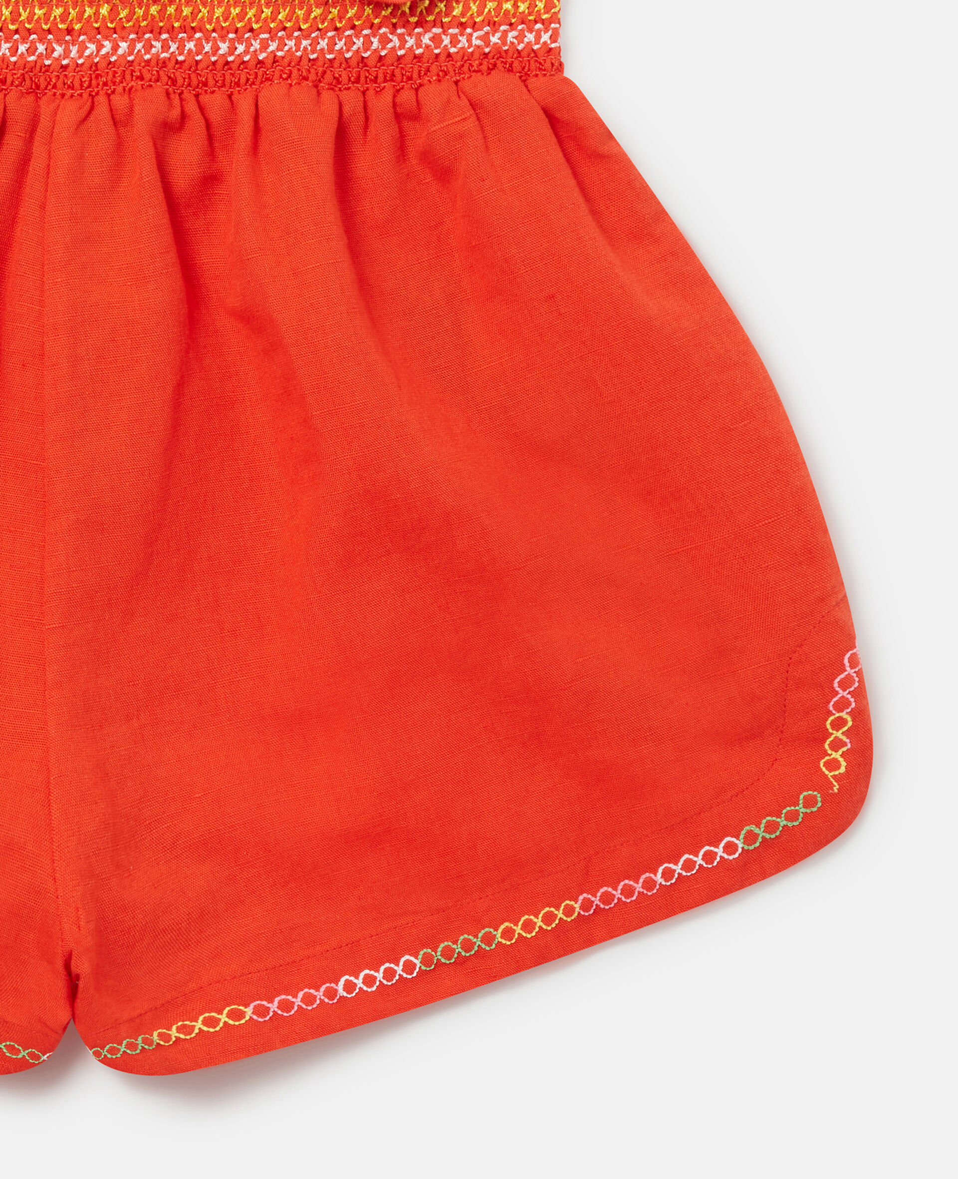 Parrot Embroidery Linen Shorts-Red-large image number 3