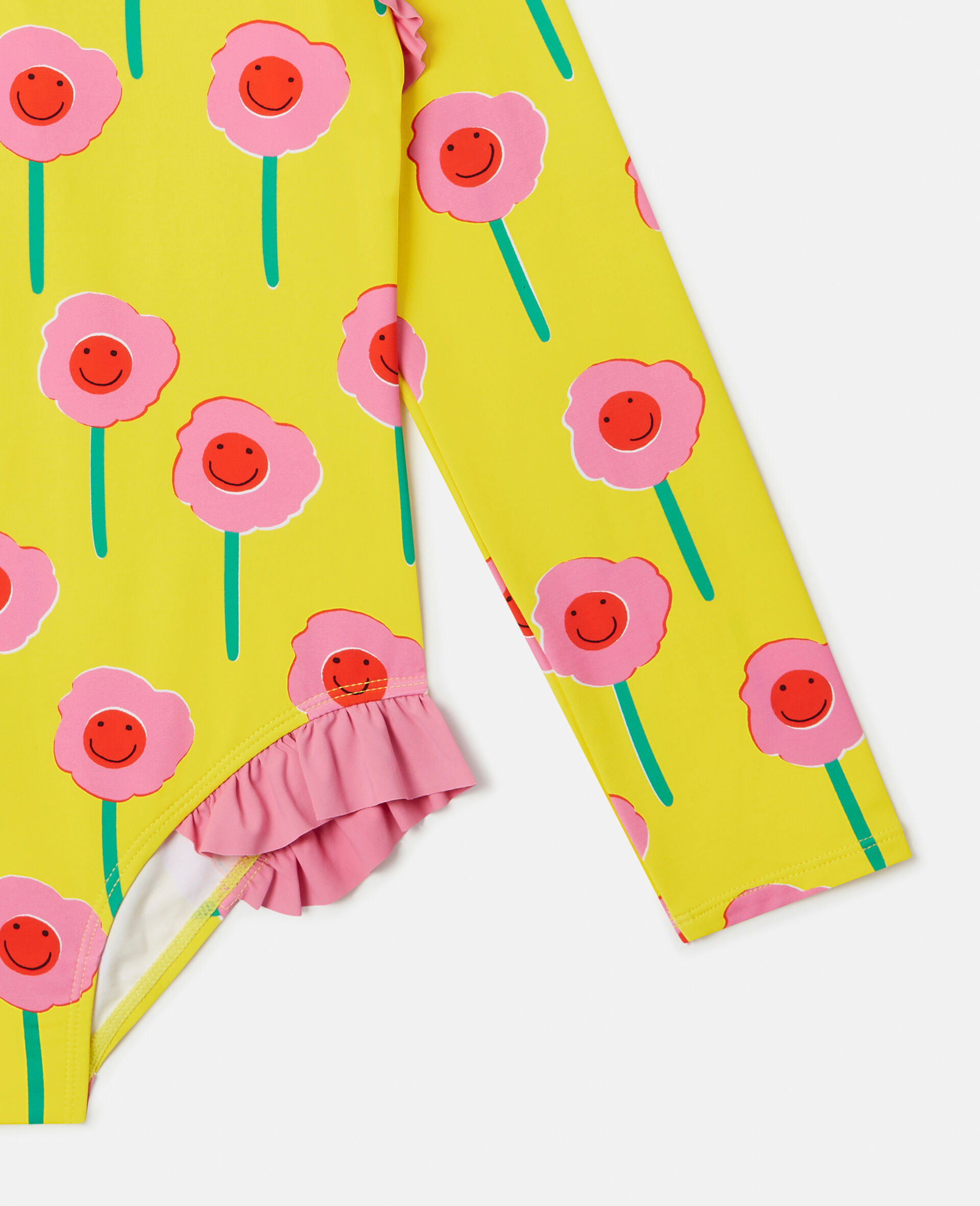 Graphic Flower Print Frill Long-Sleeve Swimsuit-Multicolour-large image number 3