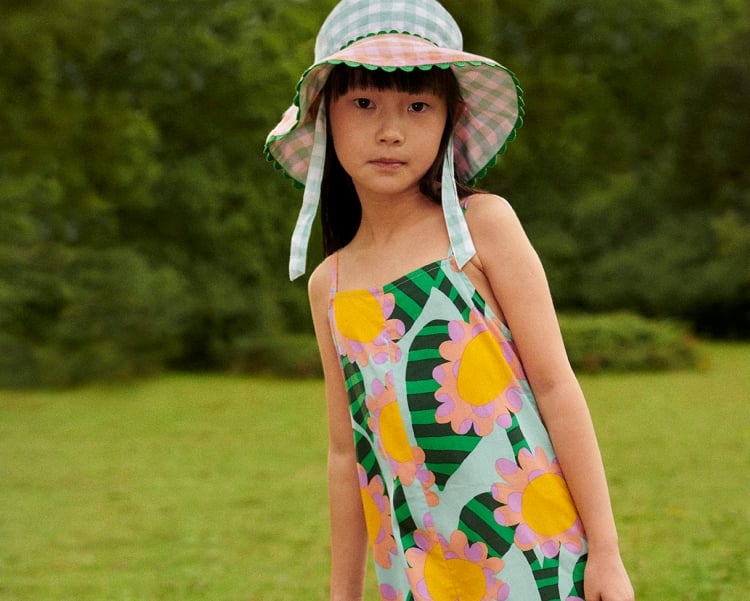 Stella McCartney Kids sun-embroidered gingham-check dress - Pink