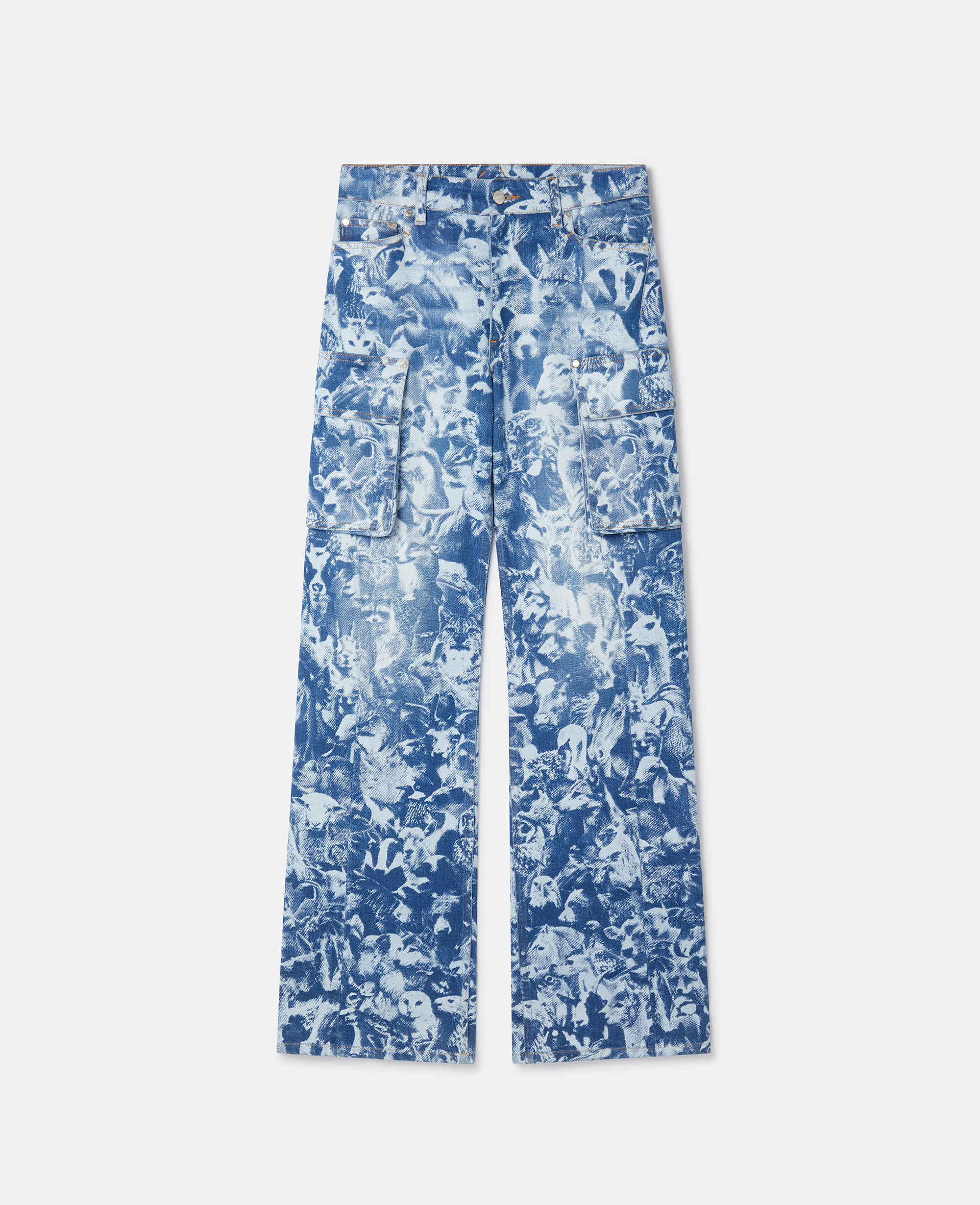 Stella McCartney – Animal Forest Print Cargo Jeans, Woman, Blue, Size: 29