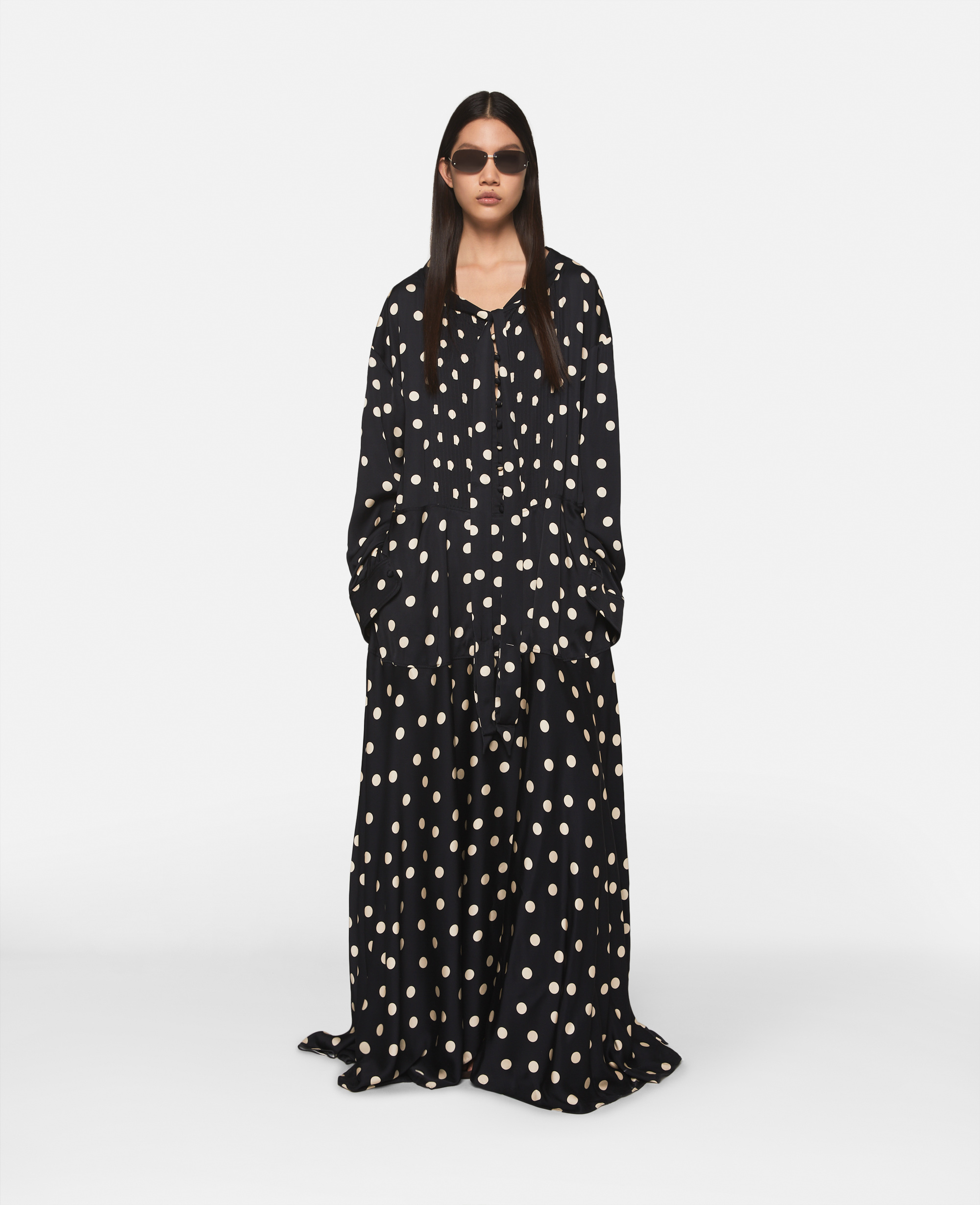 Stella McCartney – Long-Sleeve Polka Dot Maxi Dress, Woman, Black with cream, Size: 38
