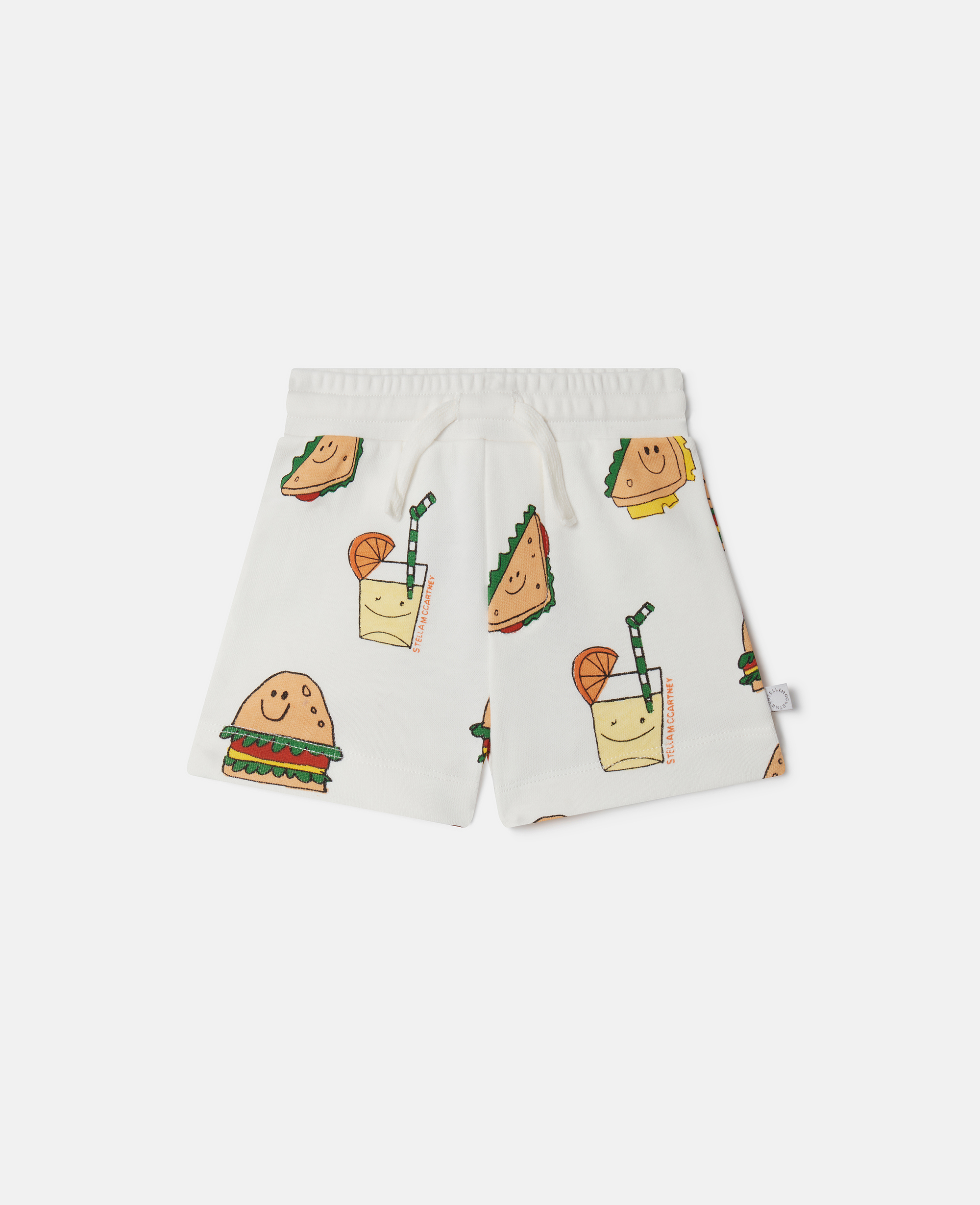 Stella McCartney – Silly Sandwich Print Drawstring Shorts, Woman, White Multicolour, Size: 36m