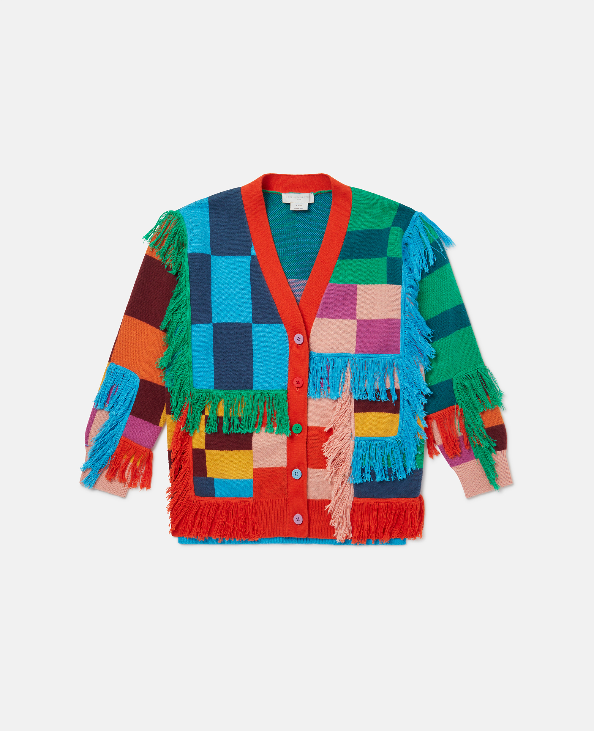 Stella Mccartney Fringed Checkerboard Cardigan In Multicolour