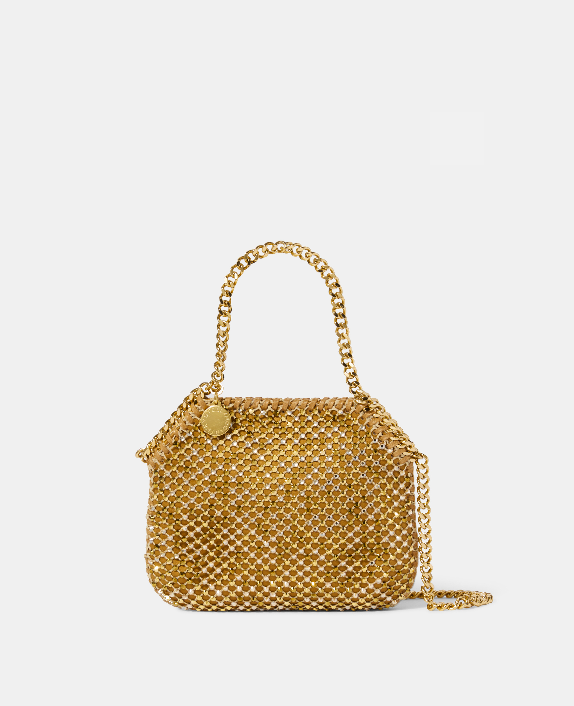 Stella Mccartney Falabella Crystal Mesh Mini Tote Bag In Gold