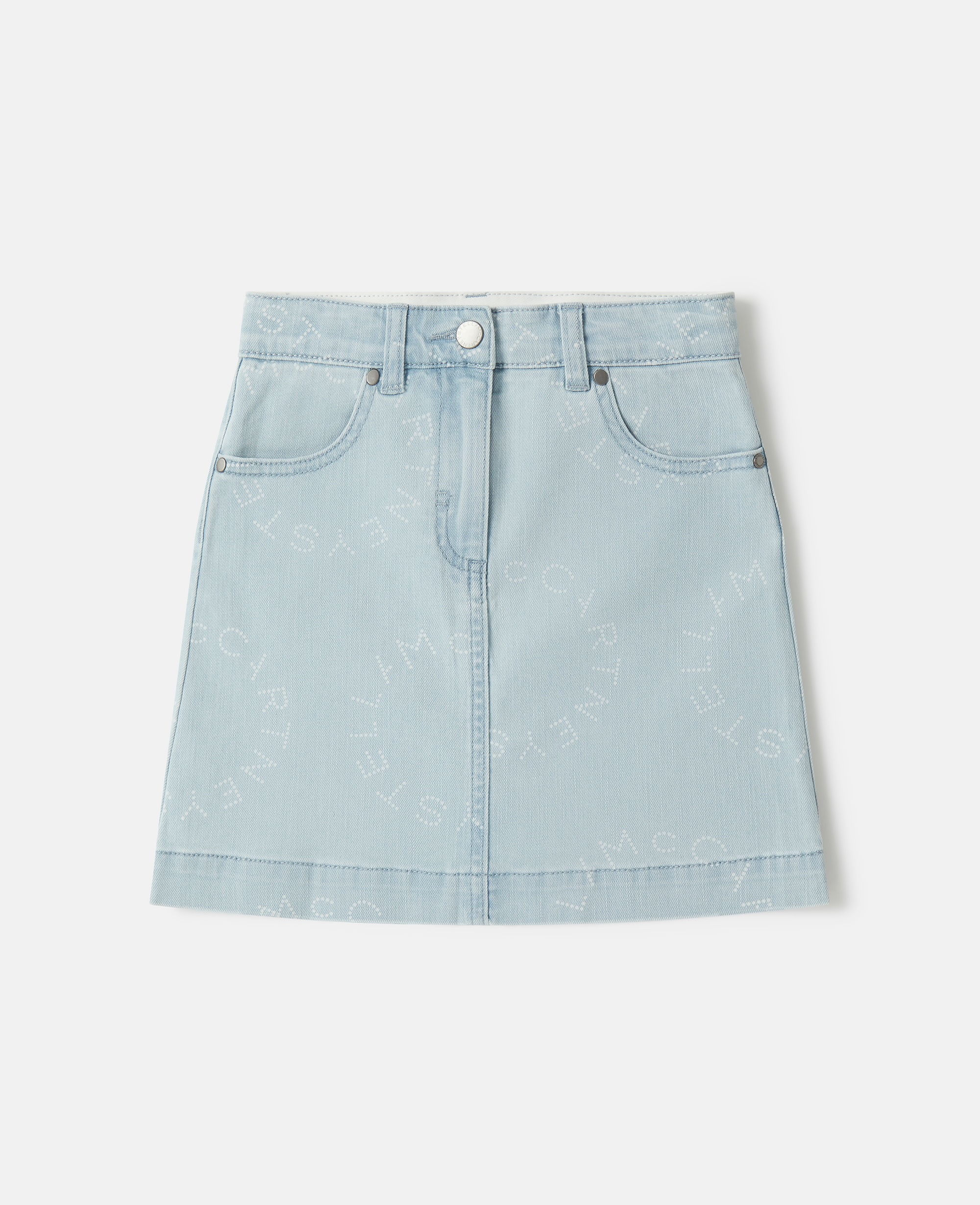 Shop Stella Mccartney Medallion Logo Denim Skirt In Blue