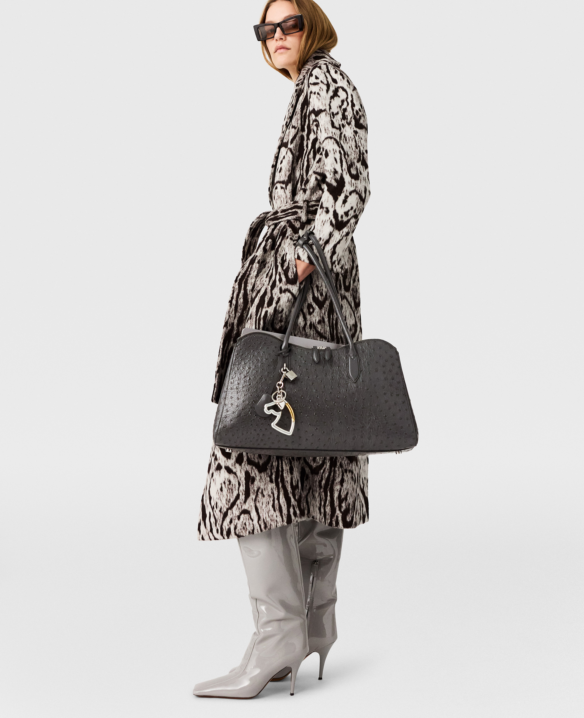 Stella McCartney - Cloud Leopard Jacquard Belted Trench Coat, Woman, Multicolour Grey, Size: 38
