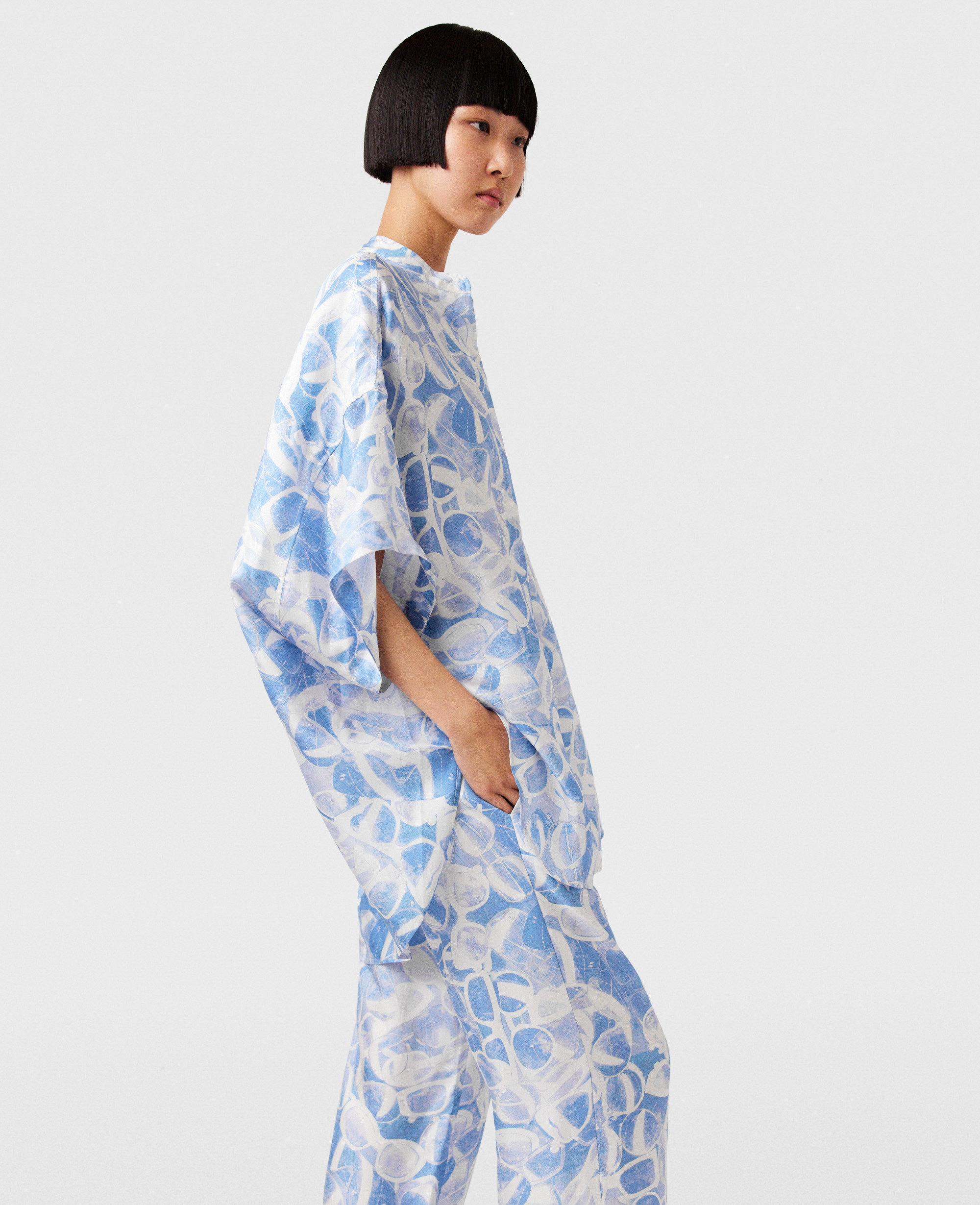 Stella McCartney – Sunglasses Print High Neck Top, Woman, BLUE, Size: 40