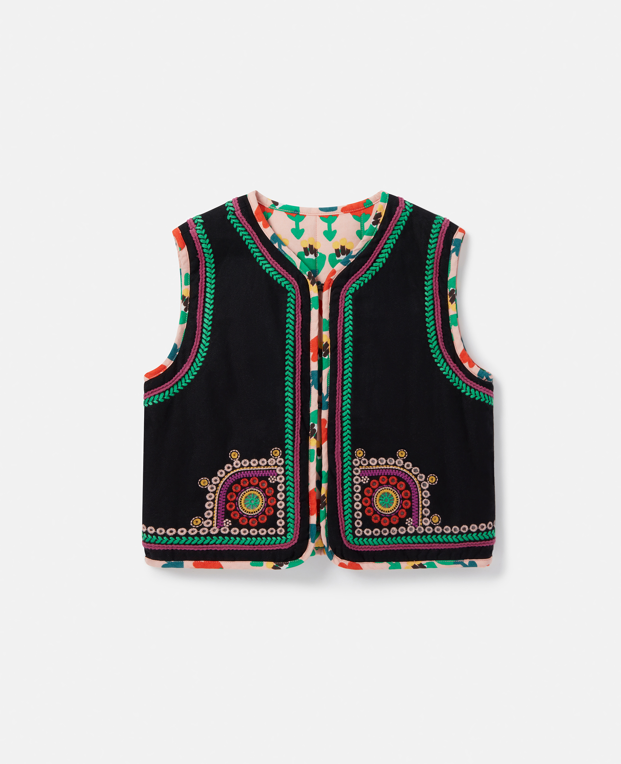 Stella Mccartney Folk Flower Embroidery Vest In Charcoal Black