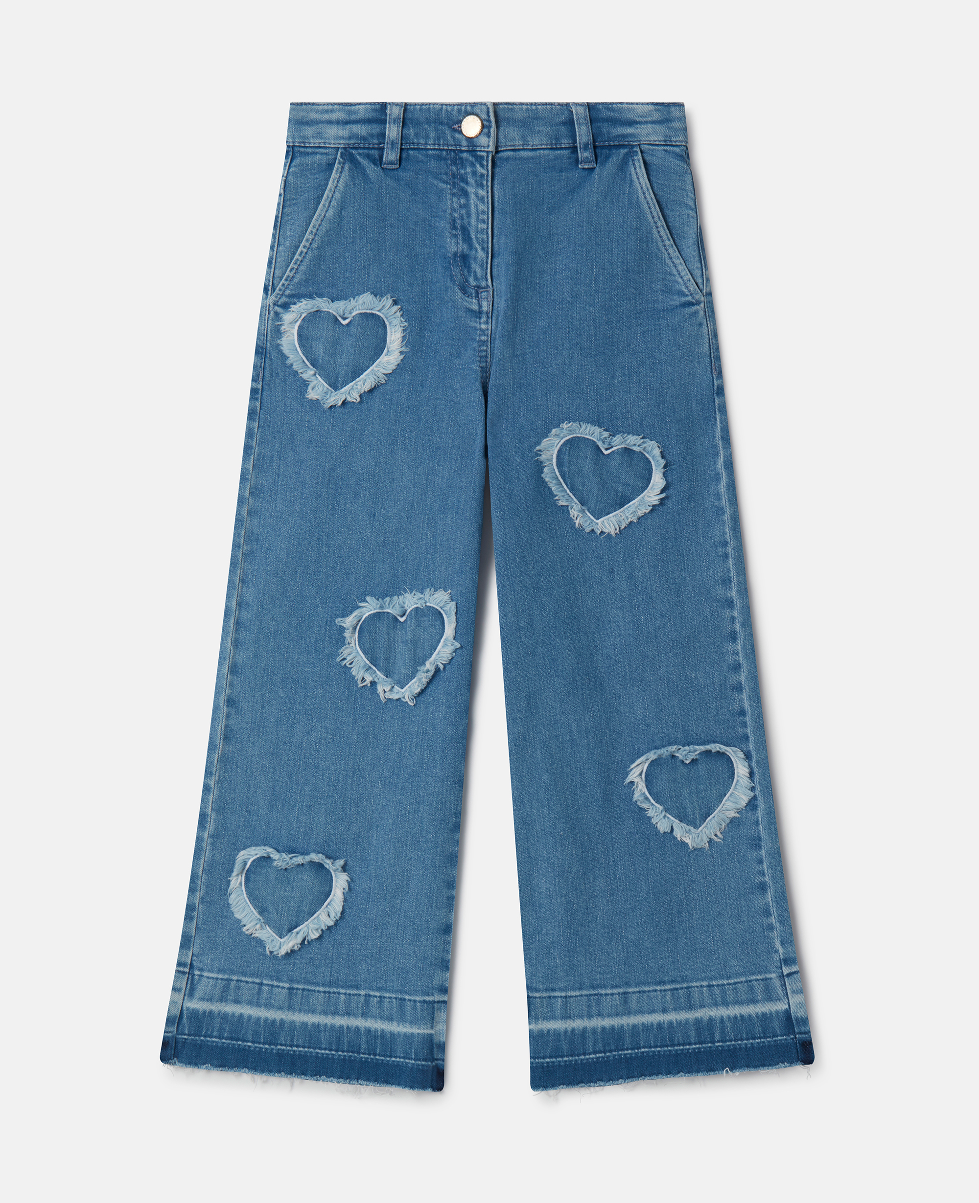 Shop Stella Mccartney Fringed-heart Patch Stretch-denim Jeans In Blue
