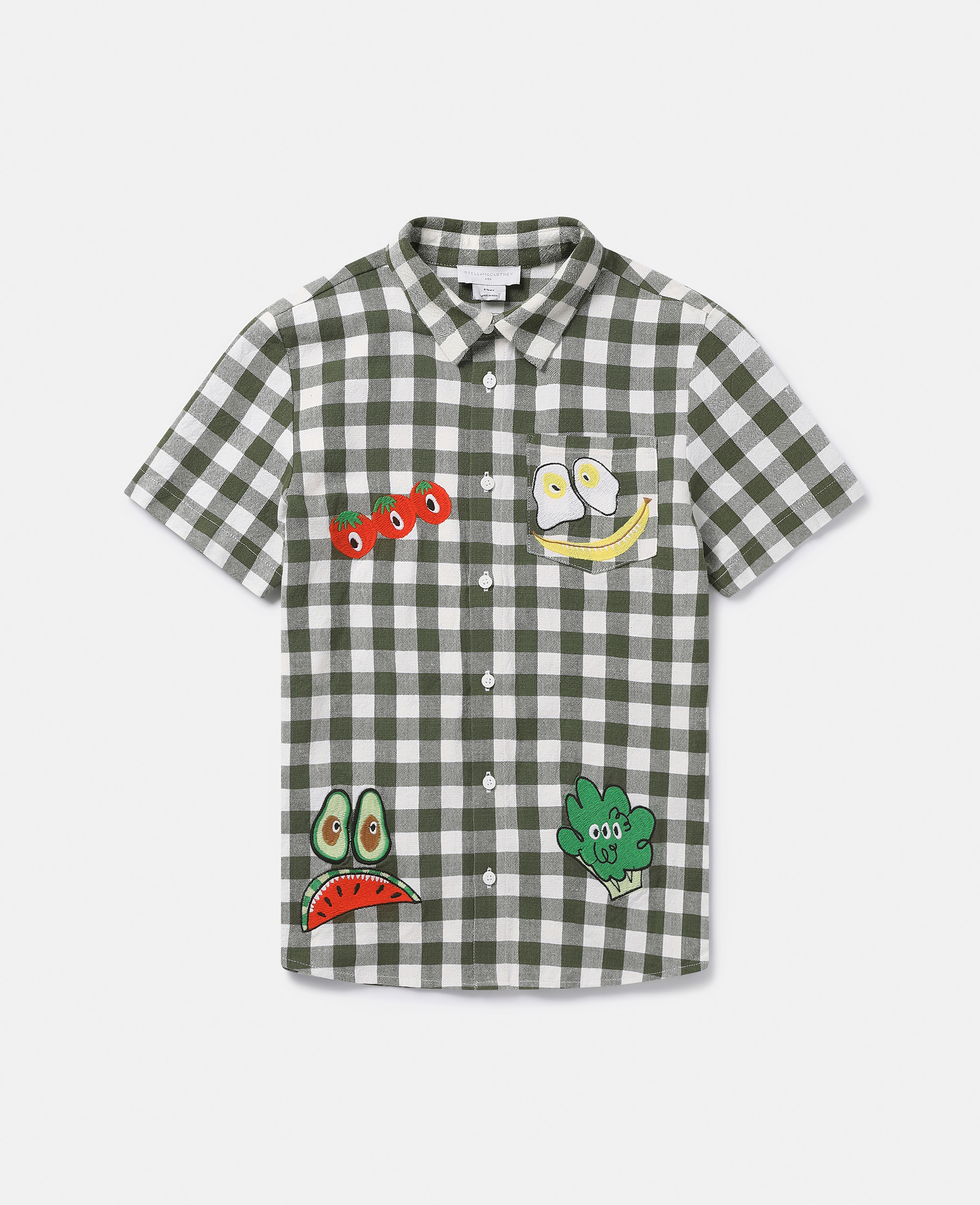Stella Mccartney Kids' Veggie Embroidery Gingham Shirt In Neutral