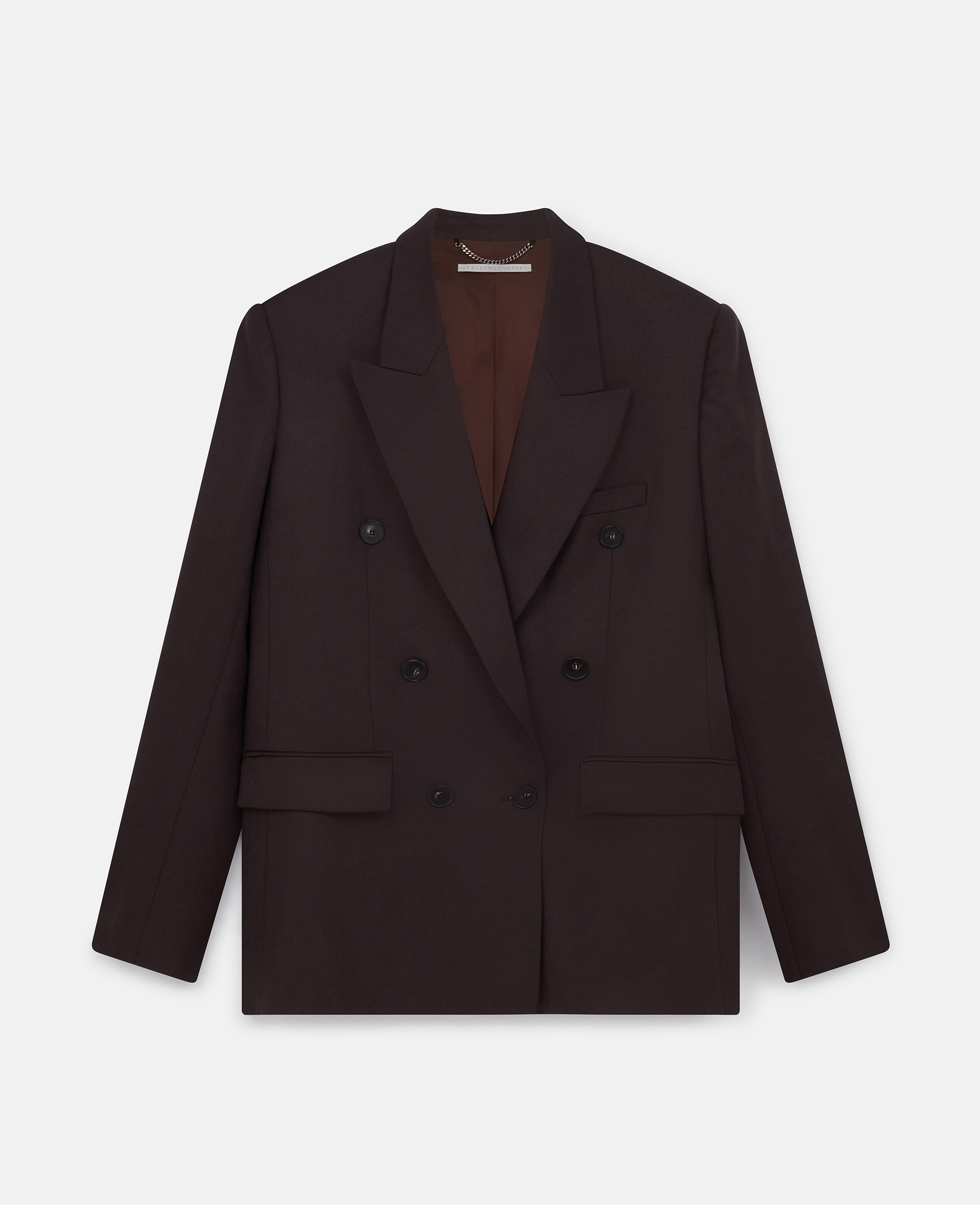 Stella Mccartney Double Breasted Wool Blazer In Dark Chocolate Brown