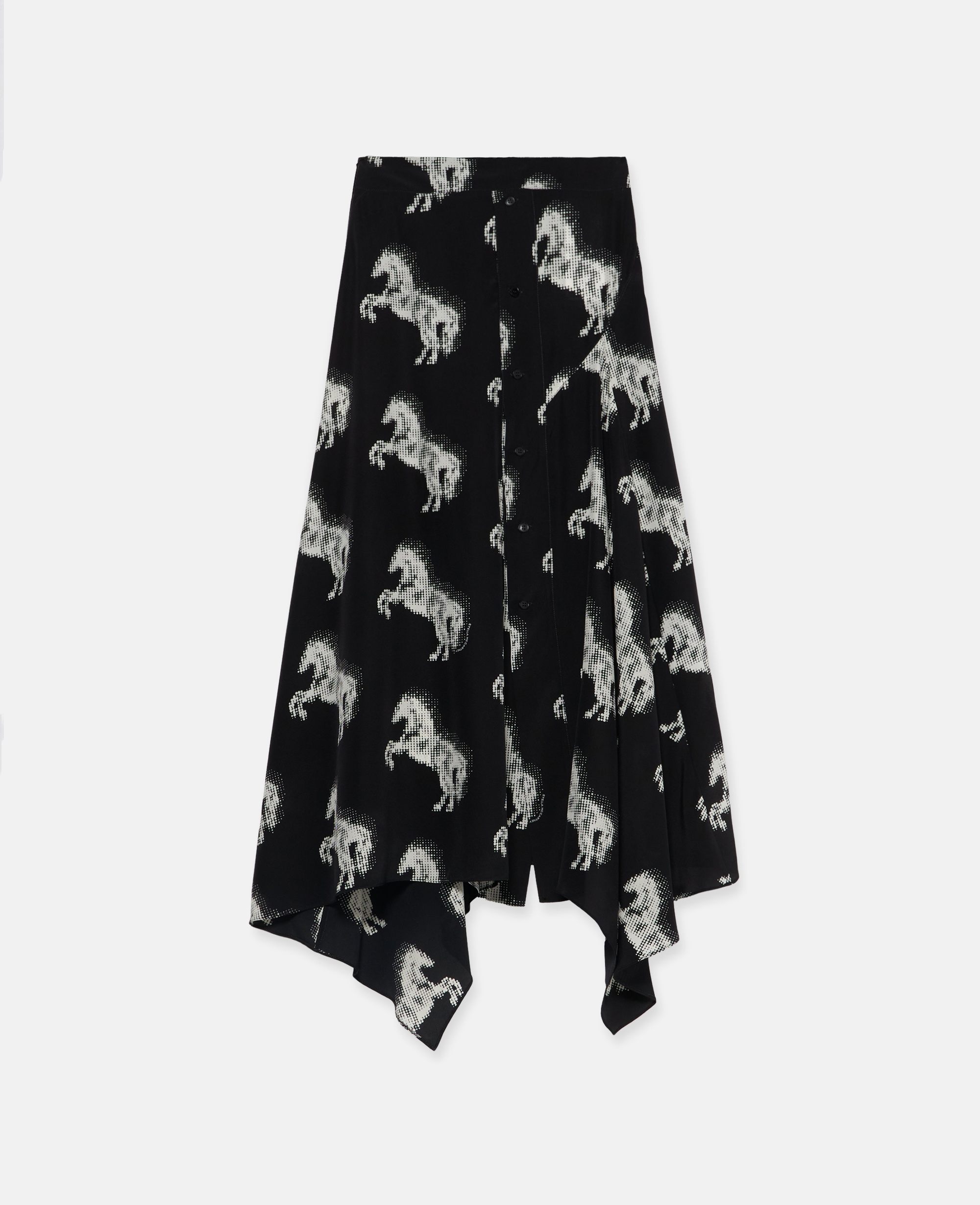 Stella Mccartney Pixel Horse Print Silk Skirt In Black