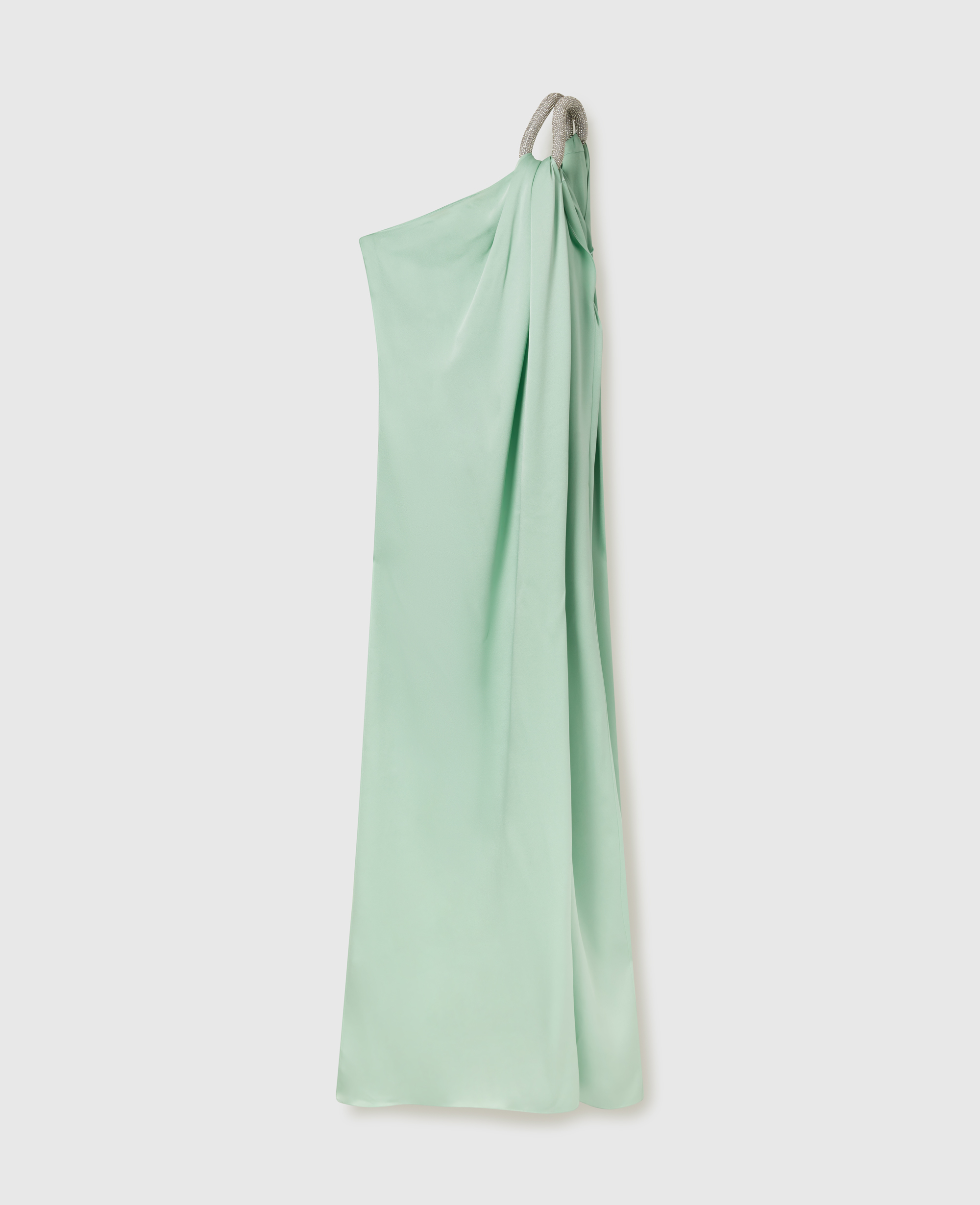 Stella Mccartney Lead-free Crystal Chain Link Asymmetric Draped Maxi Dress In Green