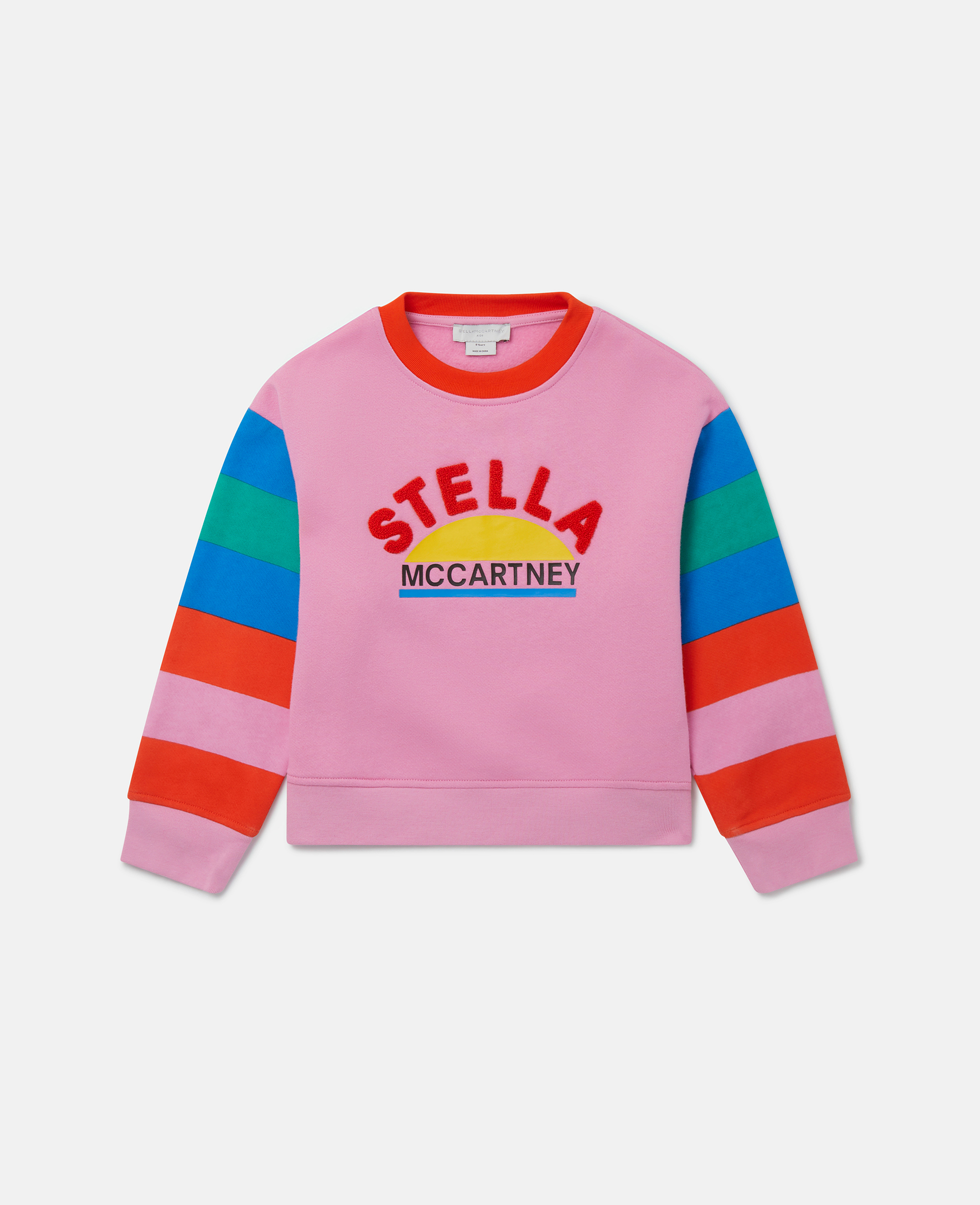 Stella Mccartney Kids' Logo Striped Sleeve Sweatshirt In Pink