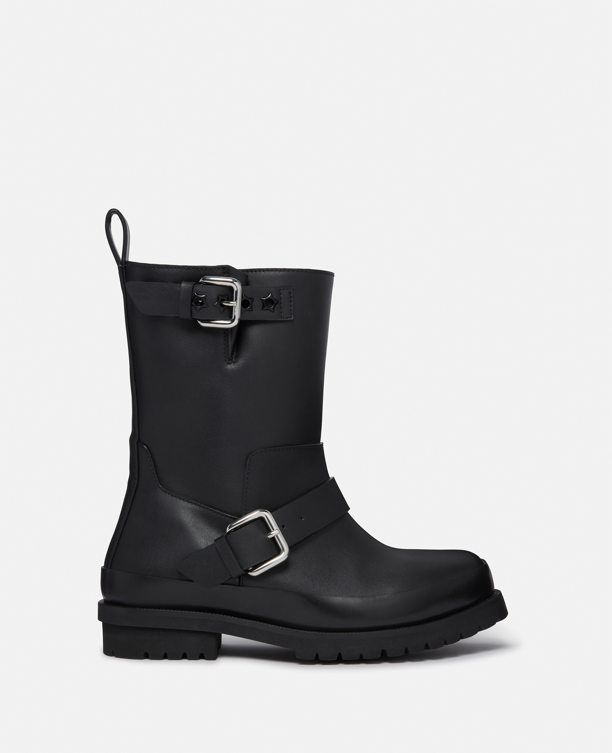 Stella Mccartney Trace Buckle-strap Biker Boots In Black