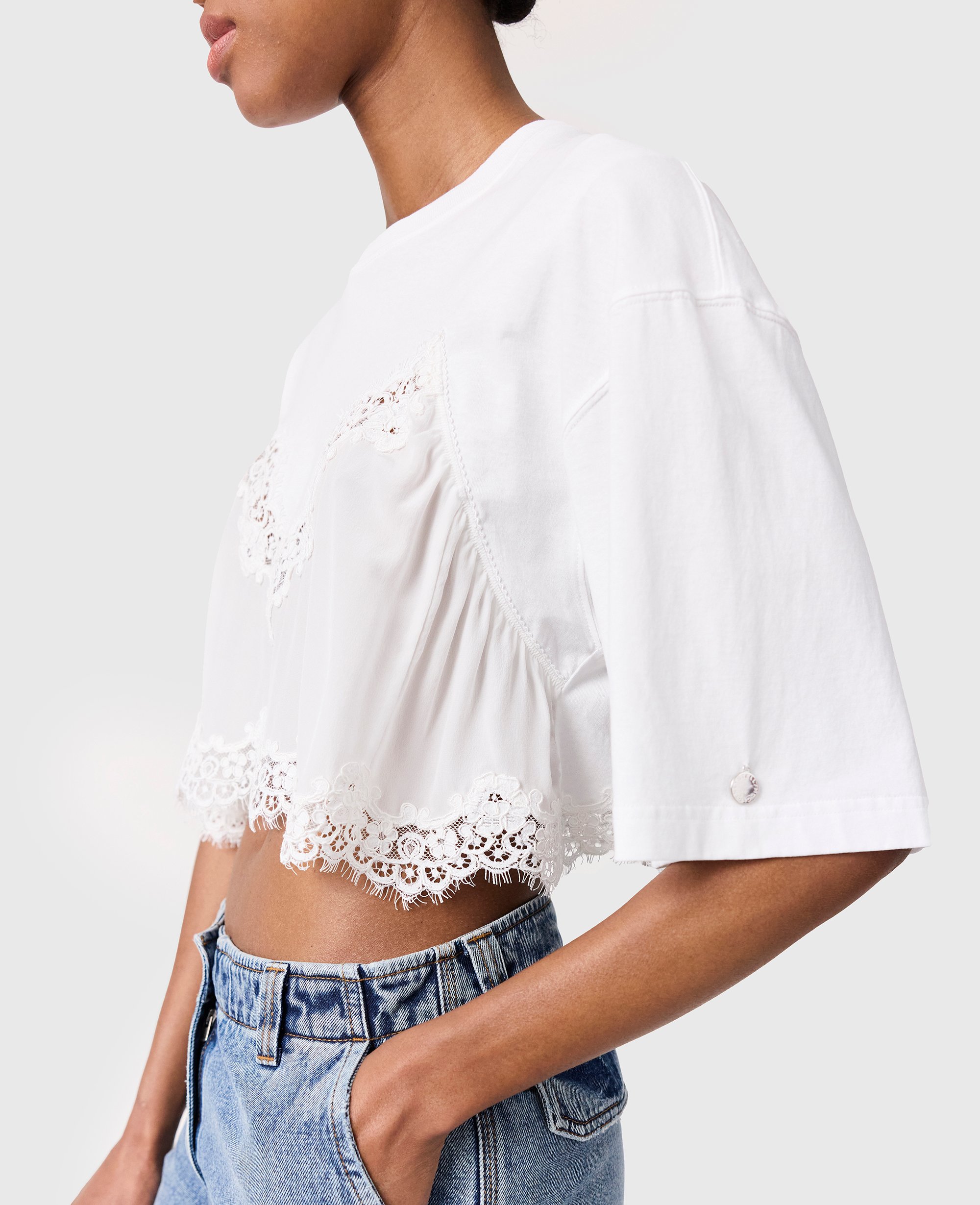 T shirt court avec empiecement en dentelle, , , Taille: XS - Stella McCartney - Modalova