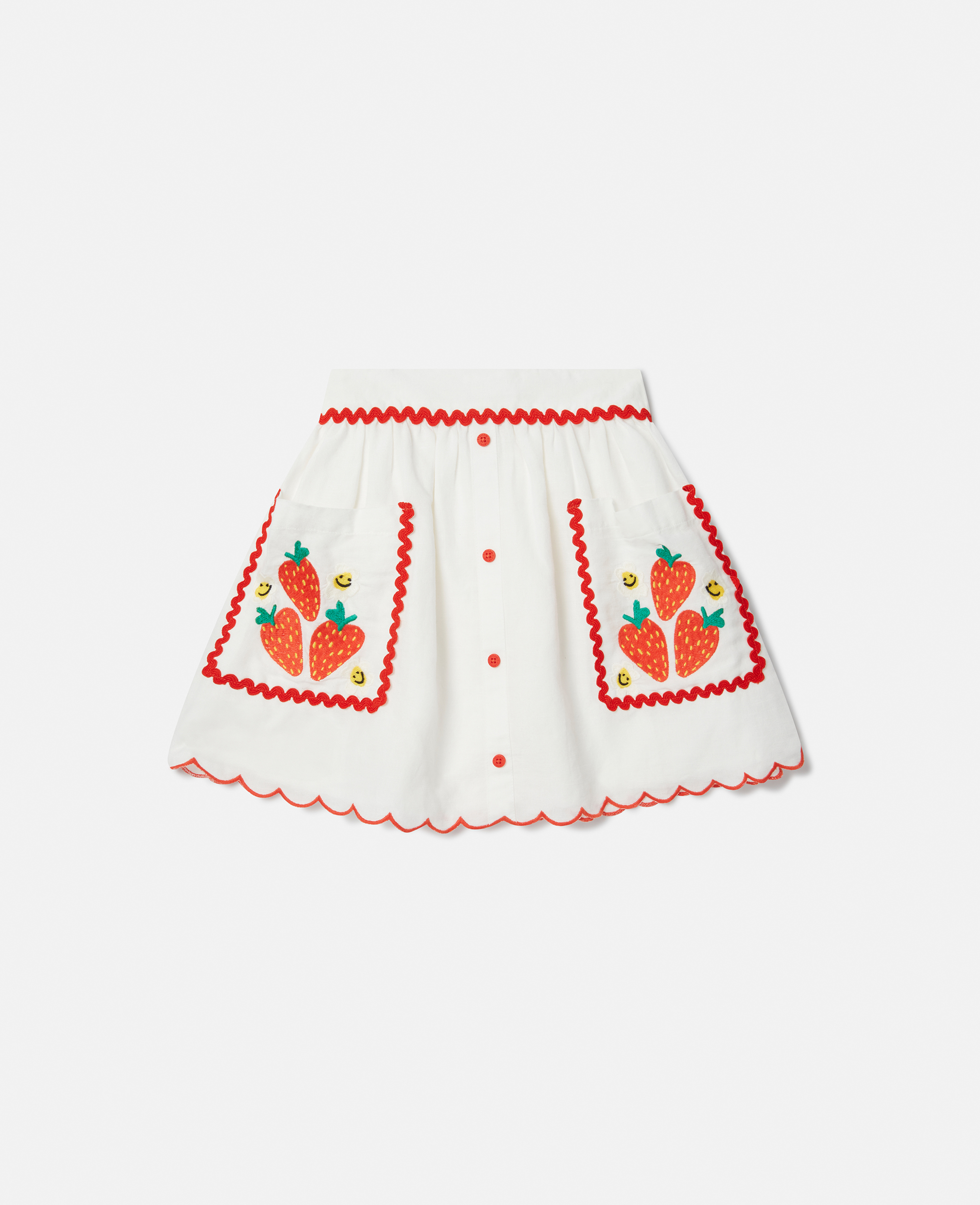 Stella Mccartney Strawberry Embroidered Scalloped Trim Skirt In Cream/red