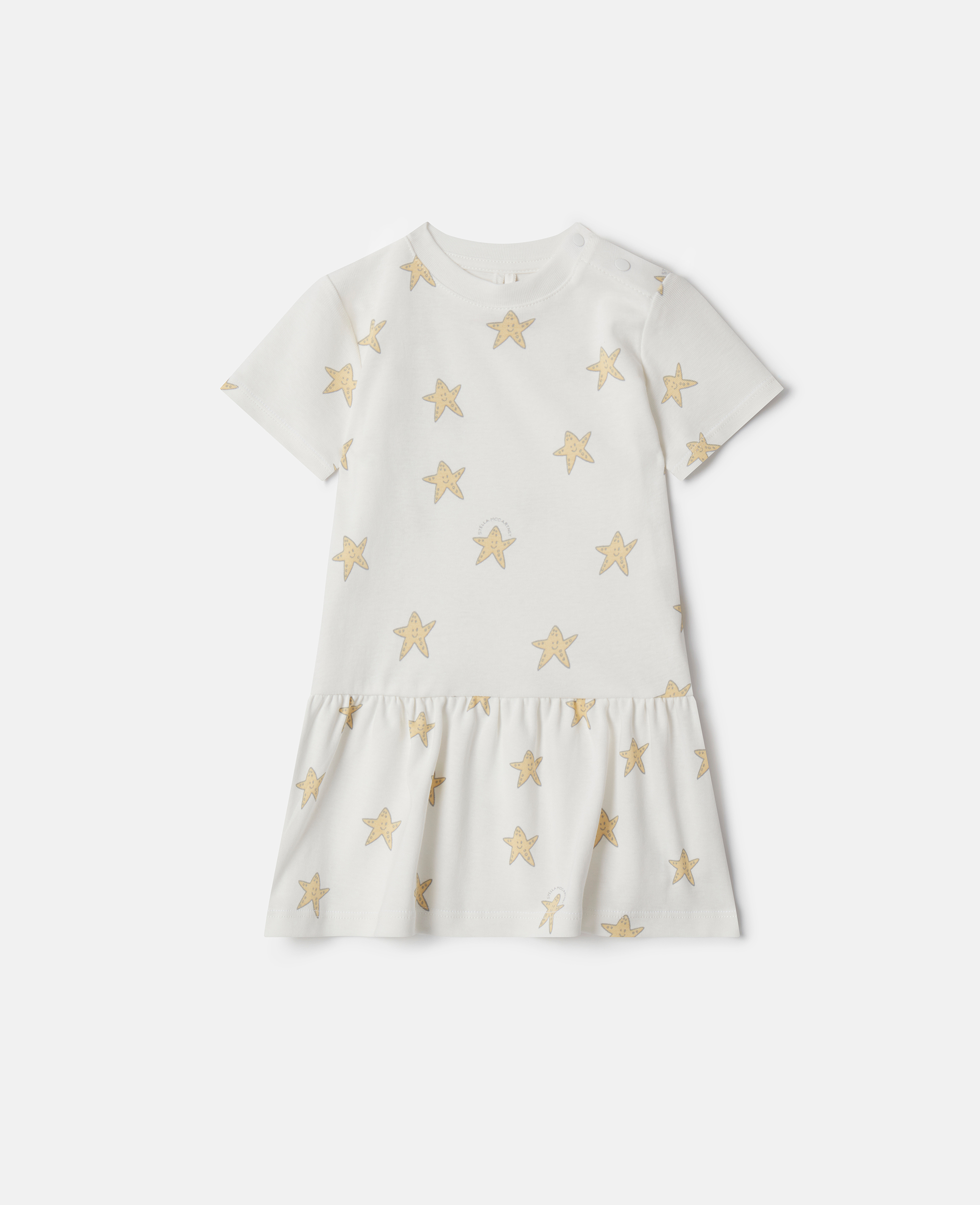 stella mccartney - robe à volants et imprimé smiling stella star, femme, ivoire/jaune, taille: 9m