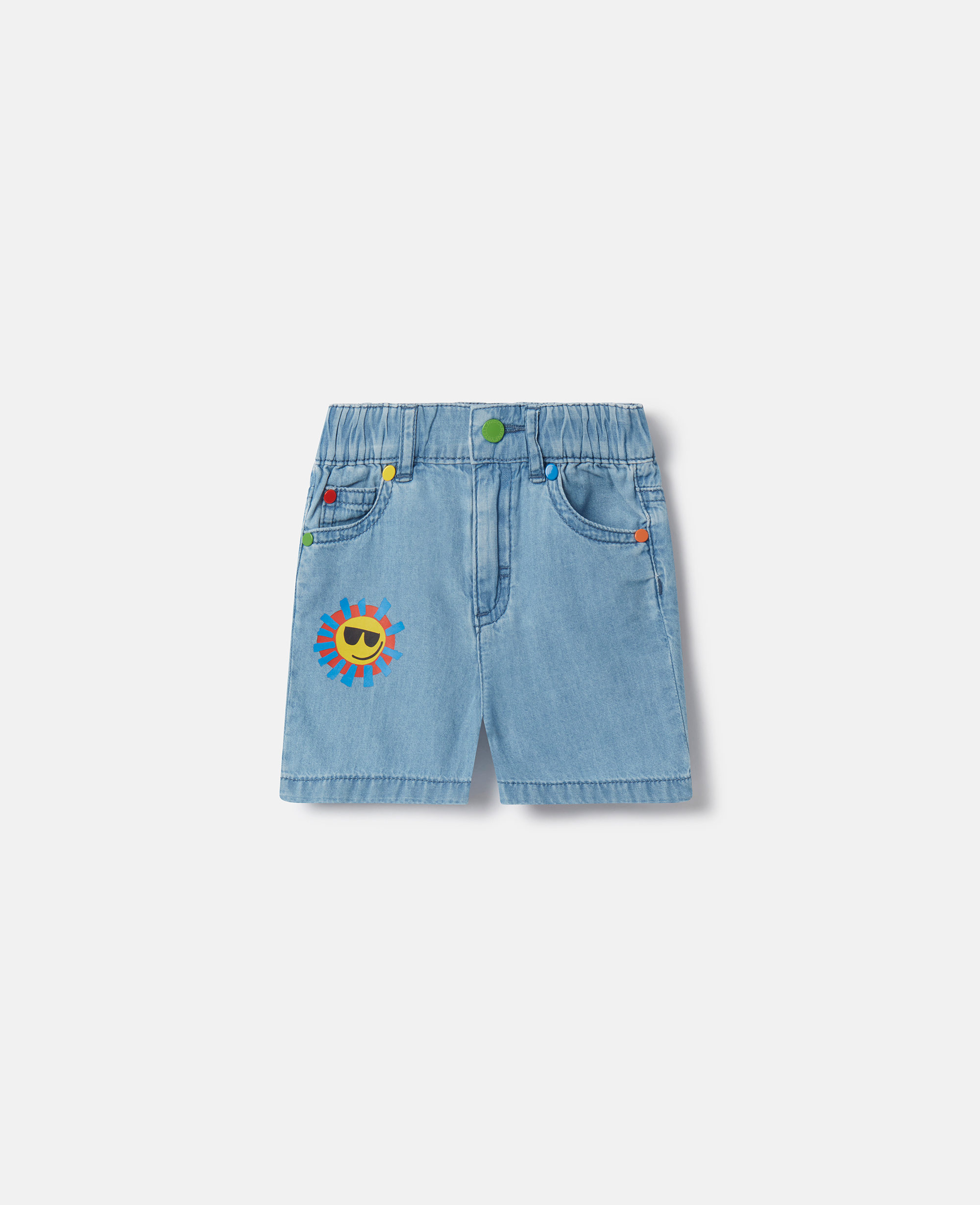 Stella Mccartney Kids' Sunshine Print Denim Shorts In Blue