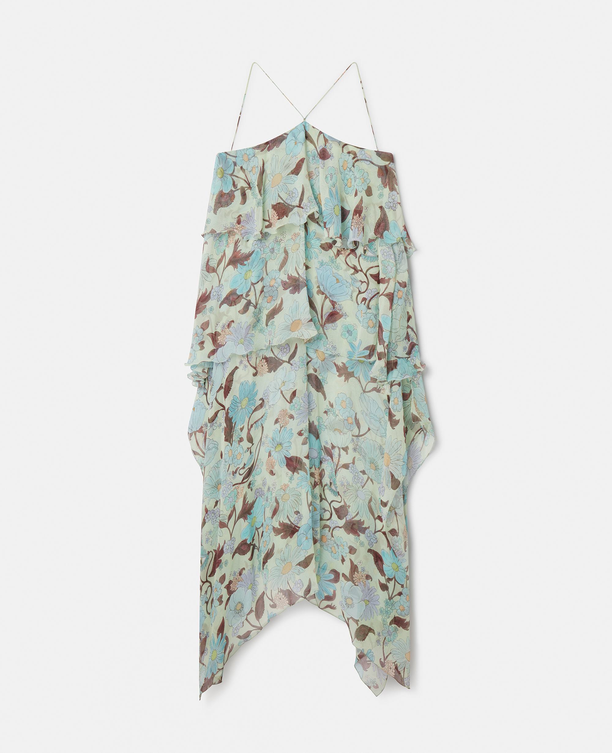 Shop Stella Mccartney Lady Garden Print Silk Chiffon Halterneck Dress In Mint Multicolour