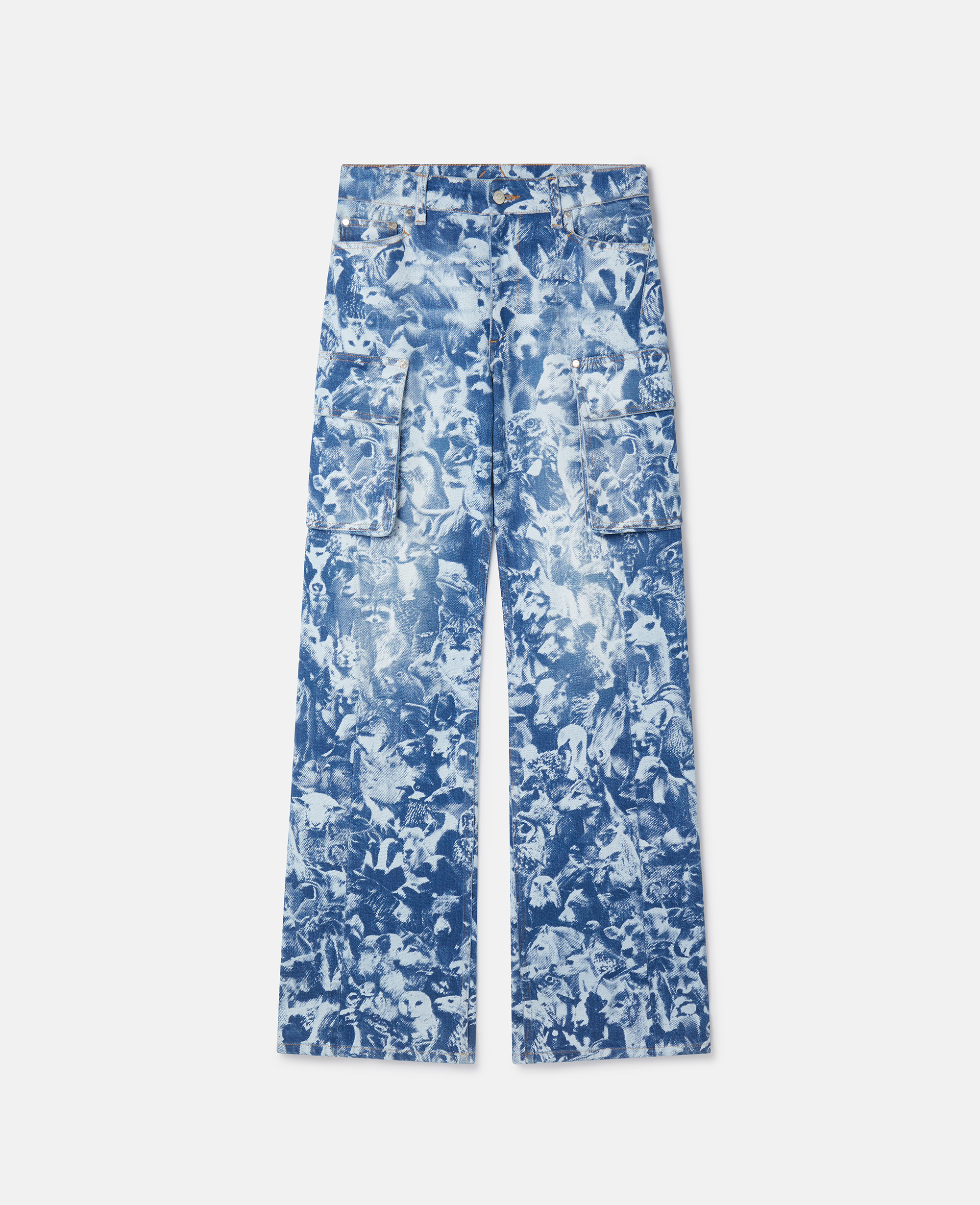 Stella Mccartney Animal Forest Print Cargo Jeans In Blue