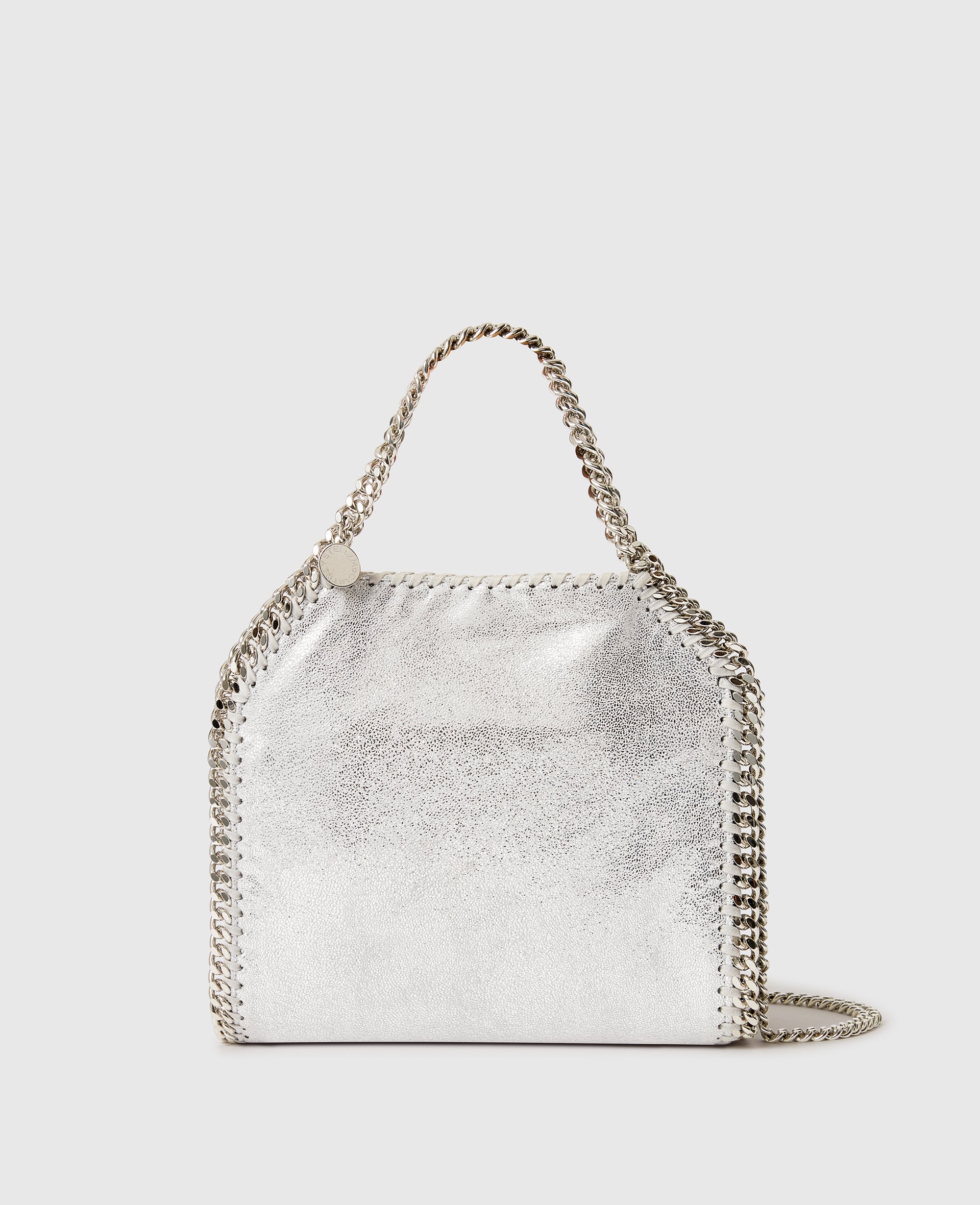 Stella Mccartney Falabella Mini Metallic Tote Bag In Silver