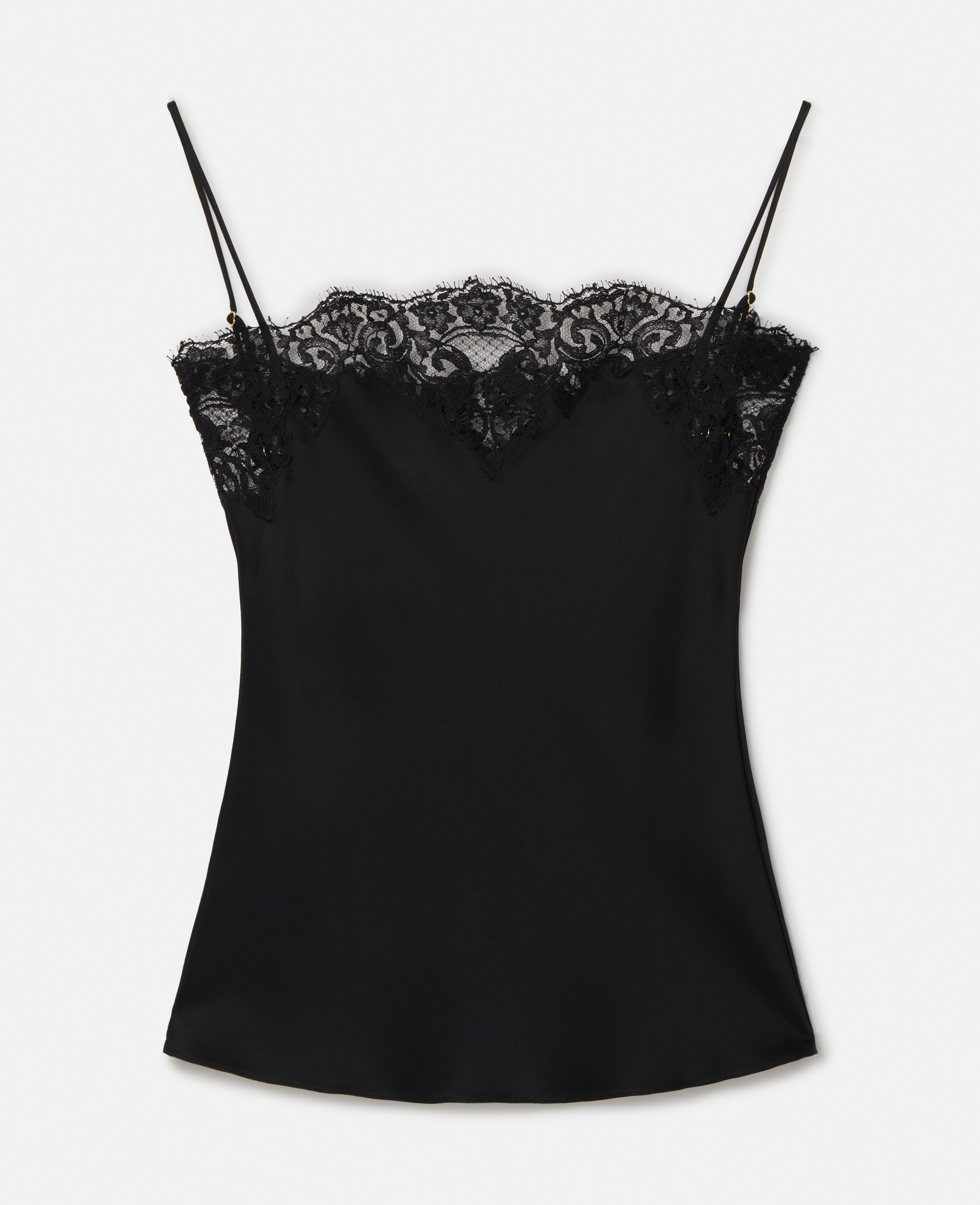 Stella McCartney – Sleeveless Lace Satin Top, Woman, Black, Size: 42