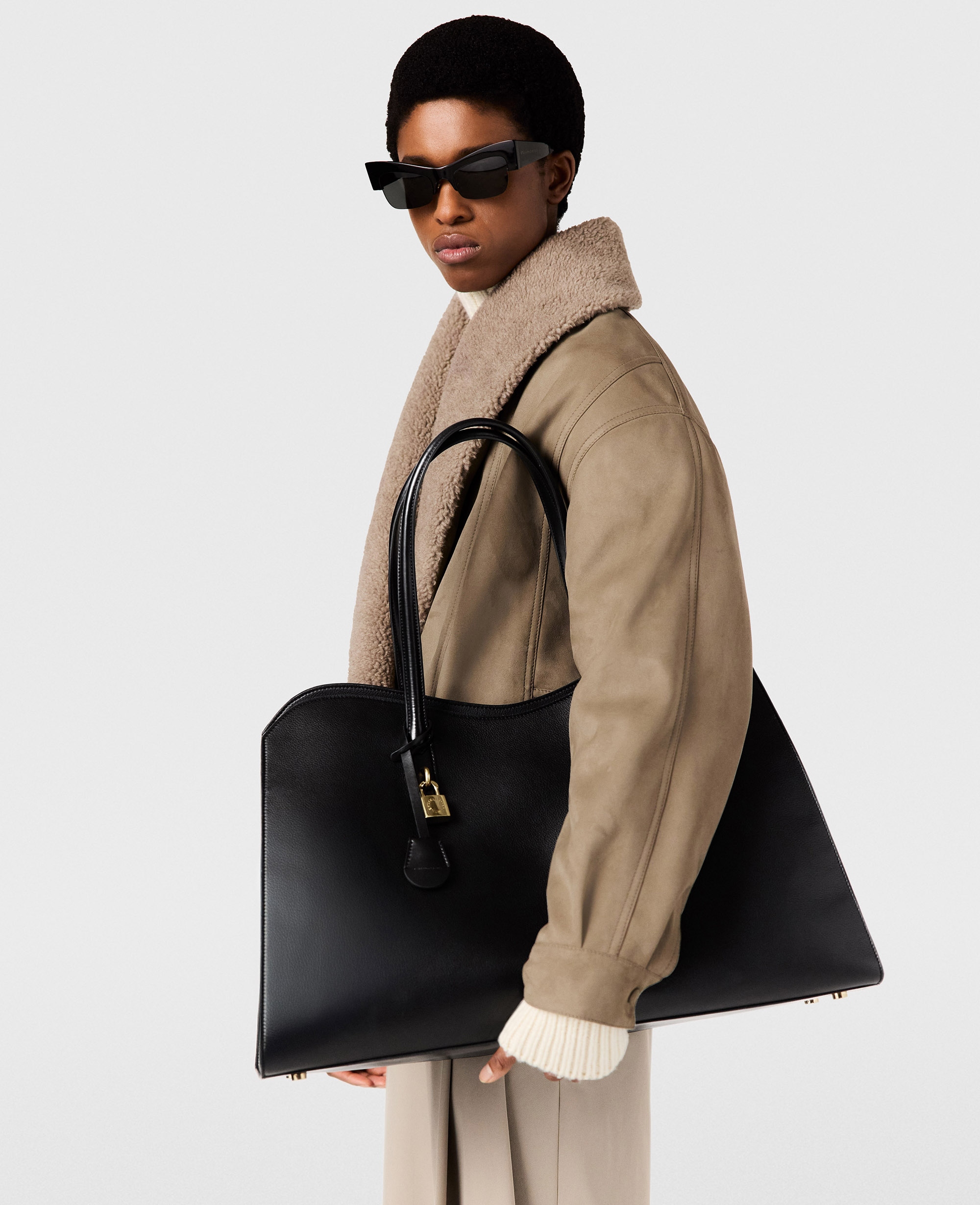 Stella McCartney - Jacke aus veganem Wildleder mit Plüschbesatz, Beige, Größe: 40