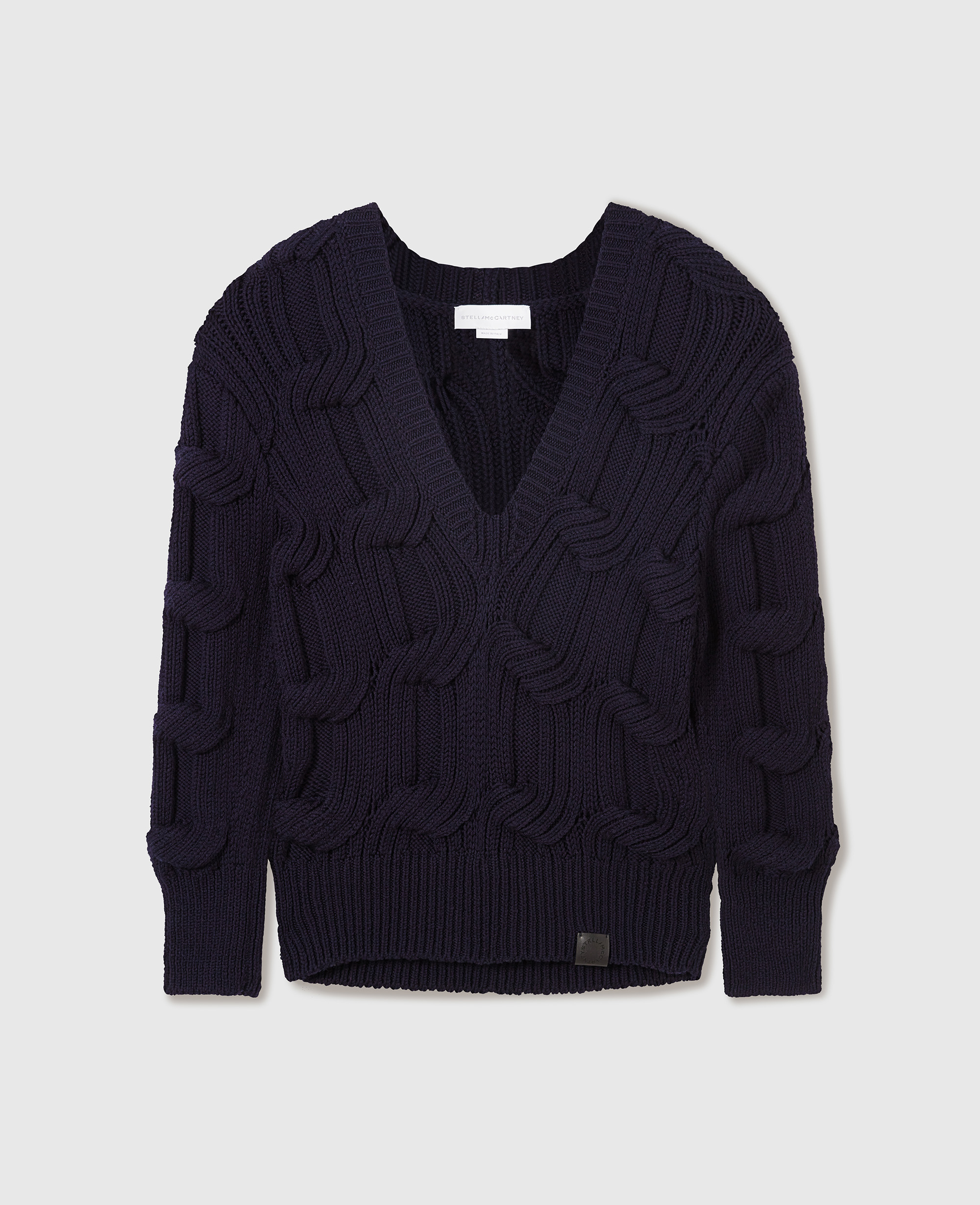 Stella Mccartney Falabella Cable-knit V-neck Jumper In Blue