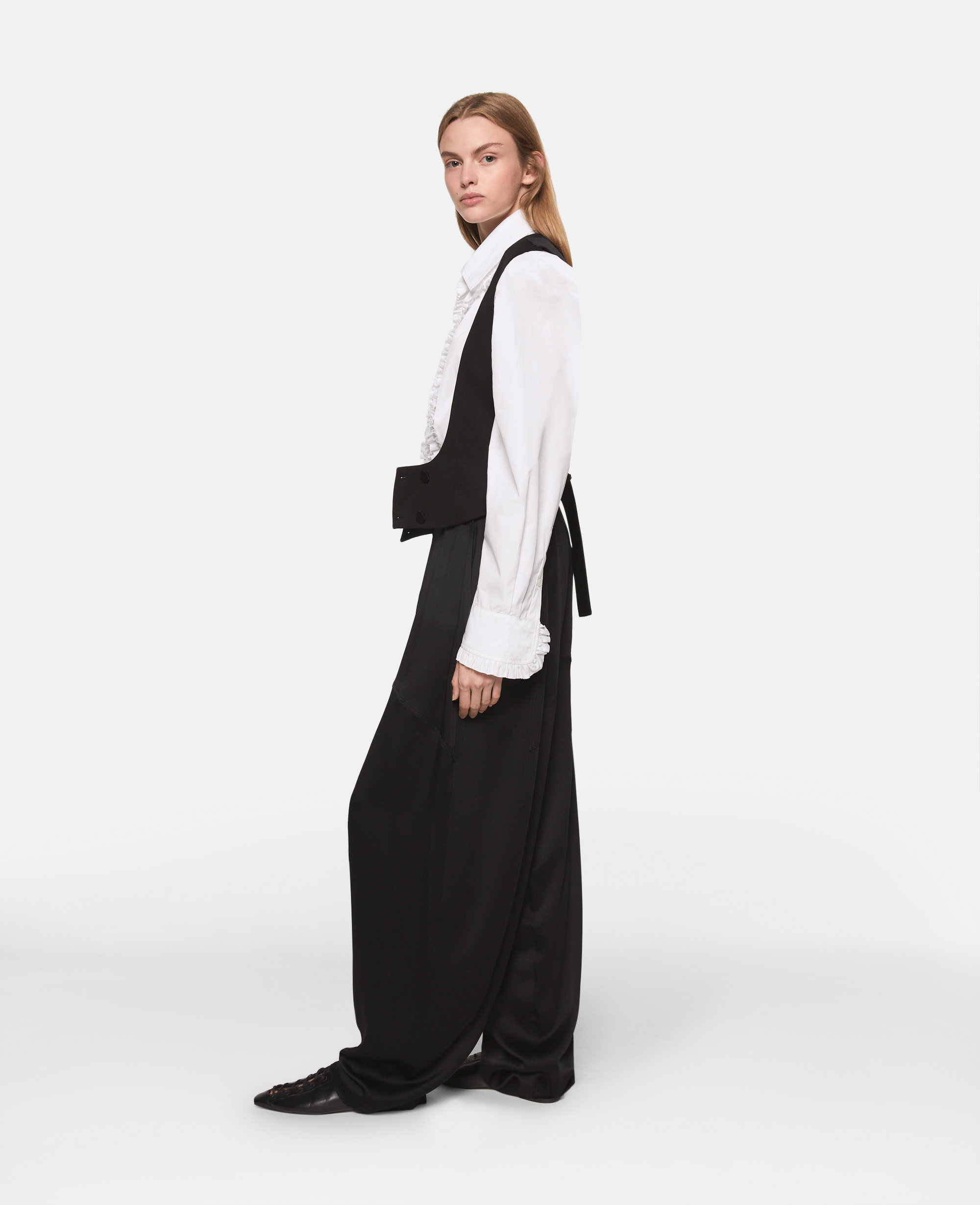 Shop Stella Mccartney Buttoned Wool Tuxedo Waistcoat In Midnight Black