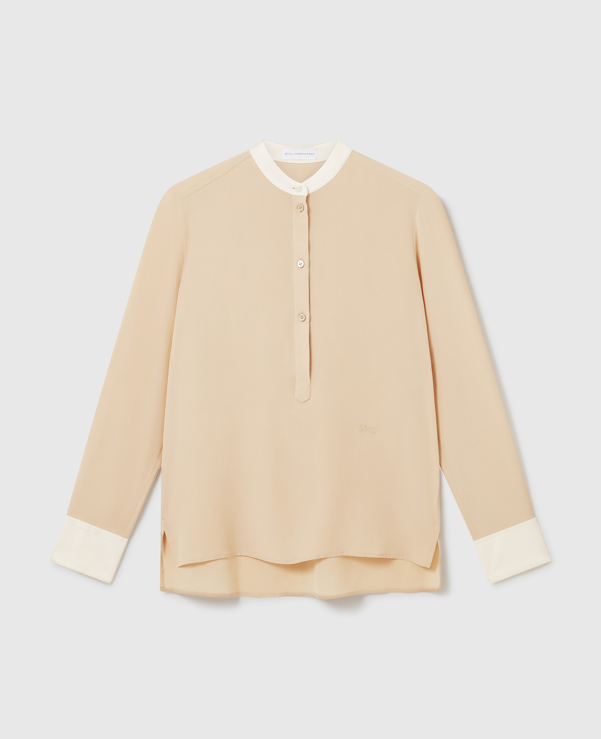 Stella Mccartney Contrast Panel Grandfather Collar Shirt In Brown