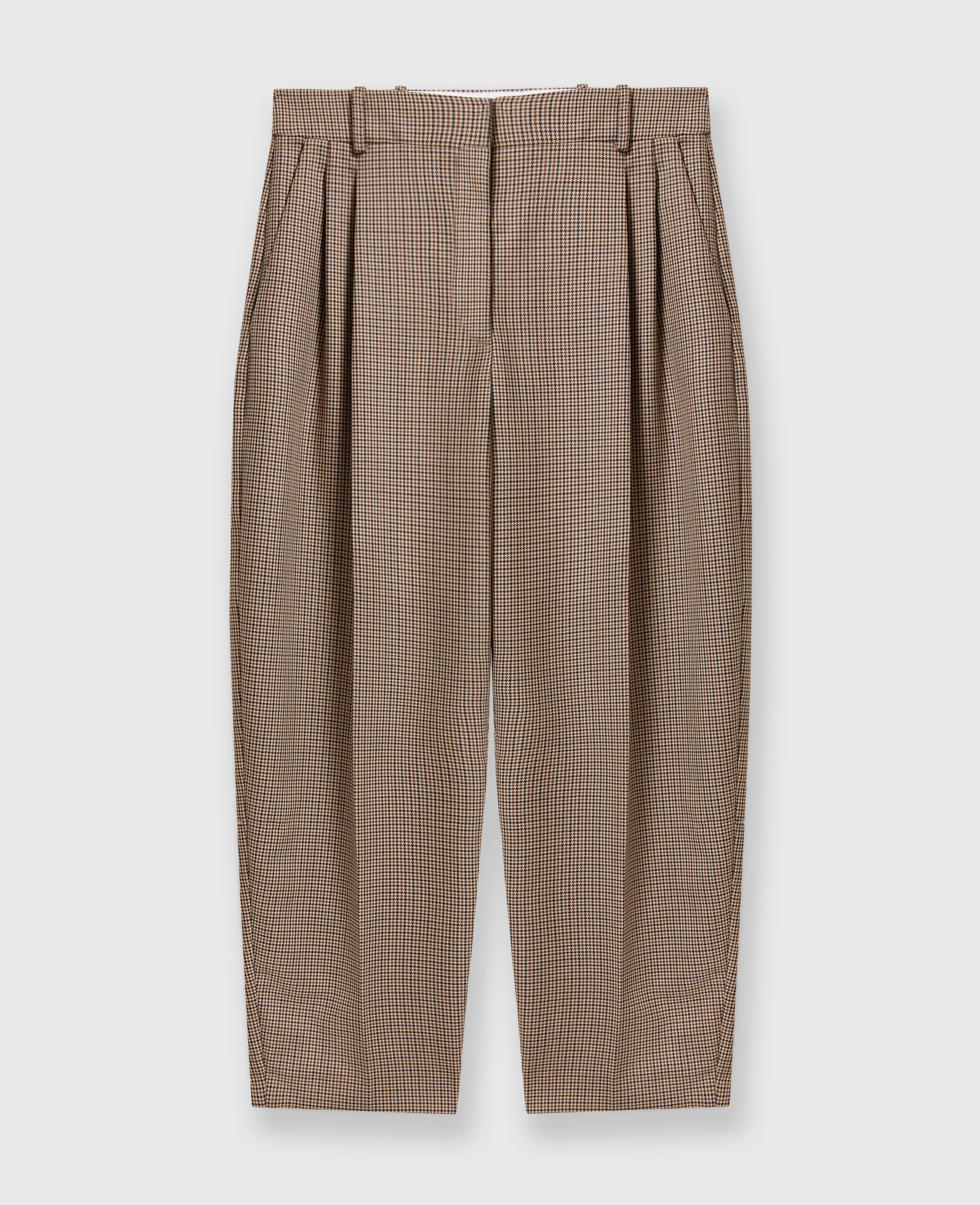 Shop Stella Mccartney Pleated Houndstooth Wool Trousers In Brown