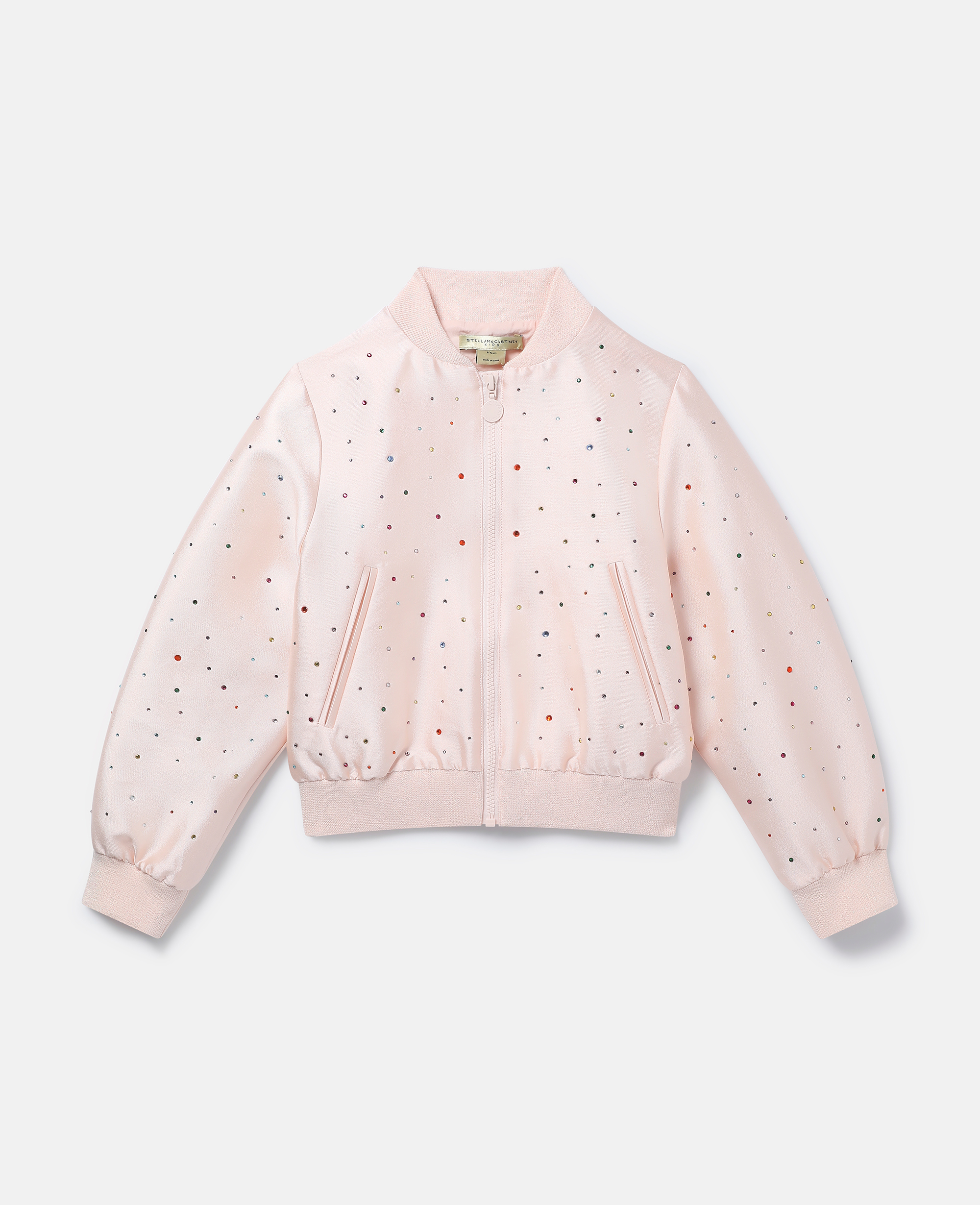 Shop Stella Mccartney Bejeweled Satin Bomber Jacket In Pink