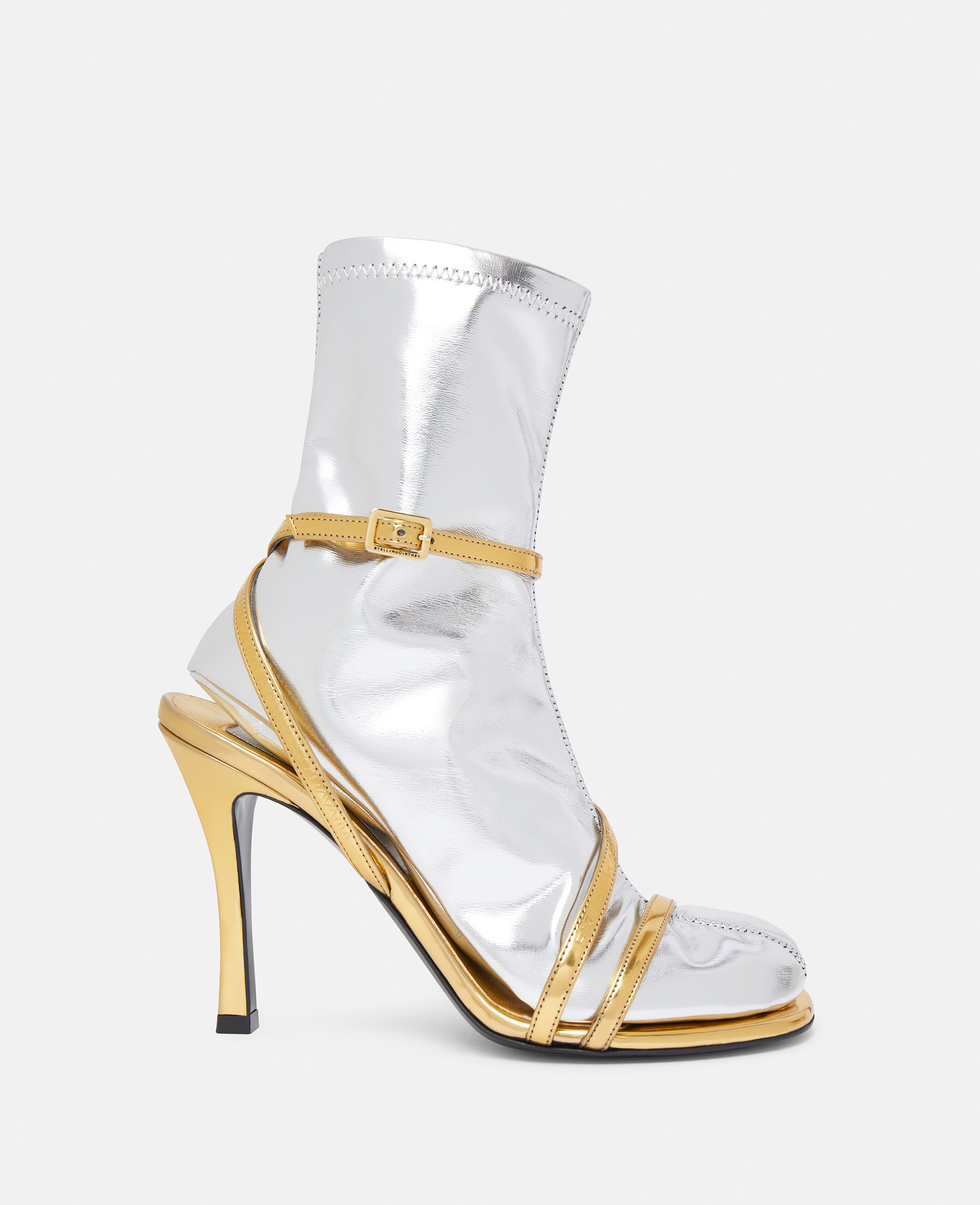 Stella Mccartney Double-chromatic Sock-effect Heeled Boots In Gold