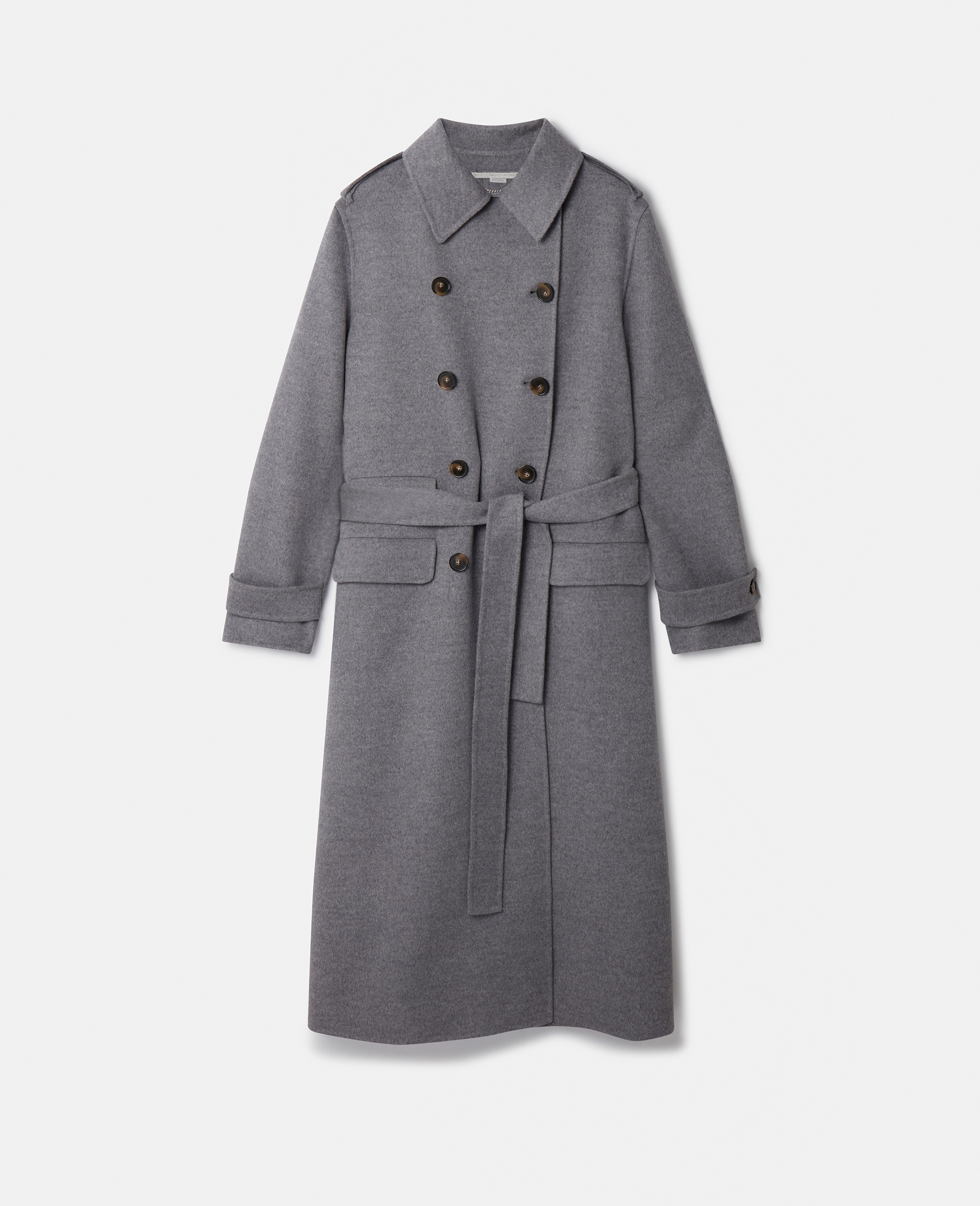 Stella Mccartney Wool Trench Coat In Grey Melange