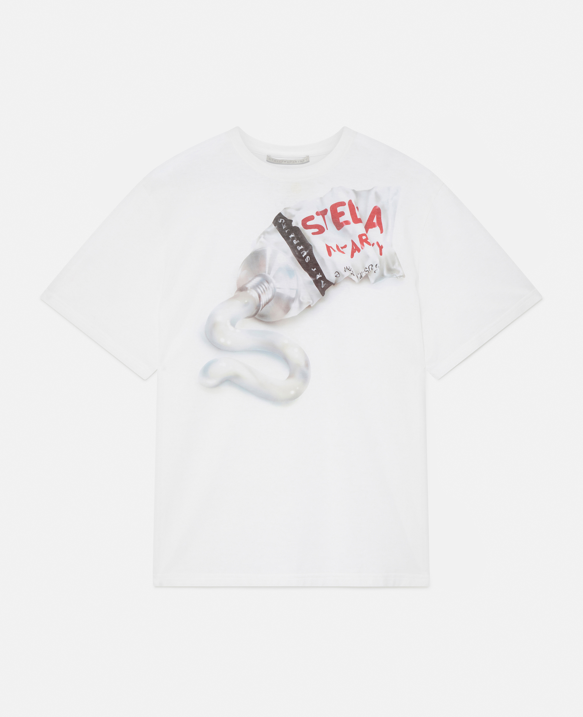 Stella McCartney - T-shirt oversize à imprimé tube de peinture Stella Logo, Femme, Blanc pur, Taille: 36