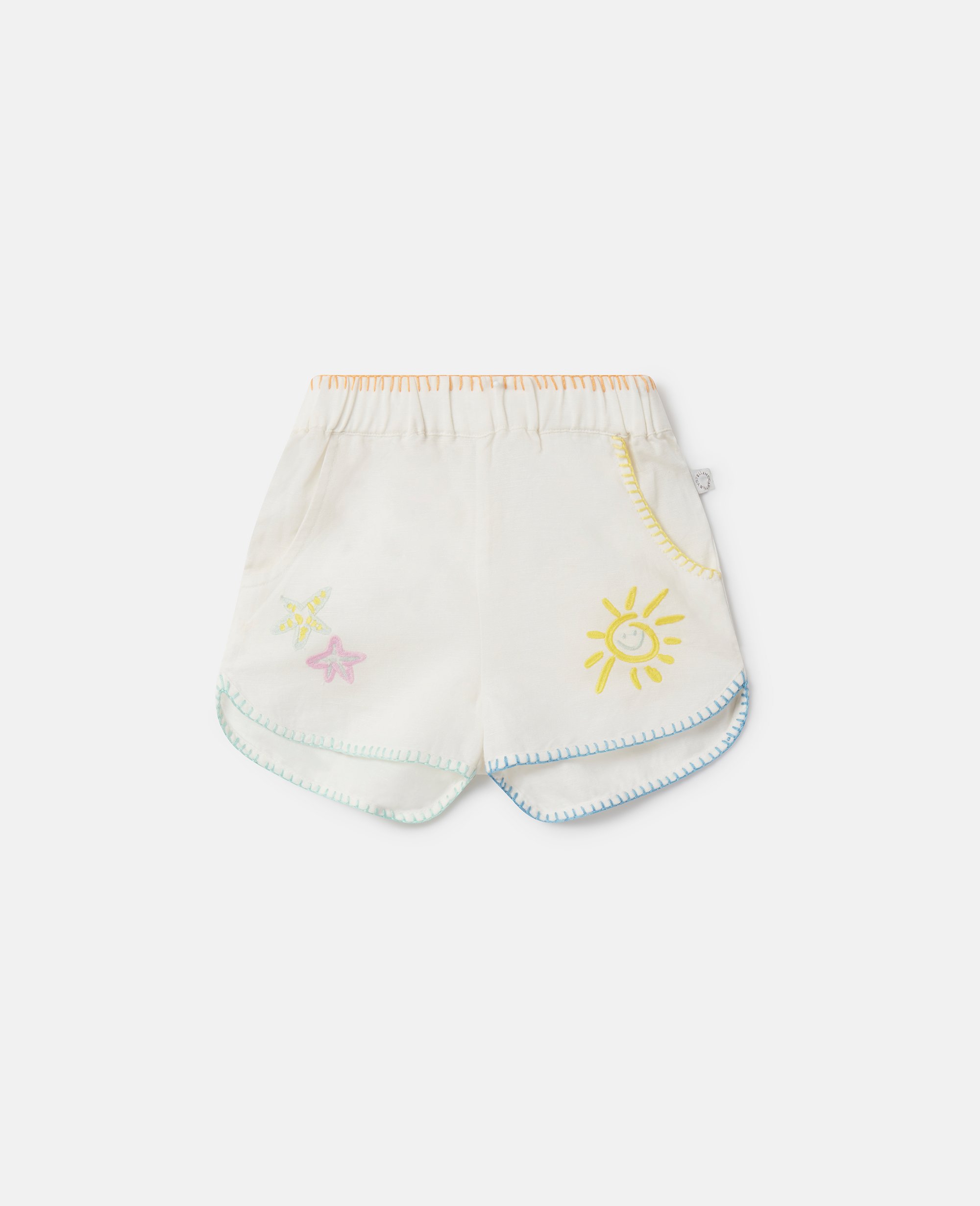 Shop Stella Mccartney Summer Doodles Embroidery Shorts In Ivory