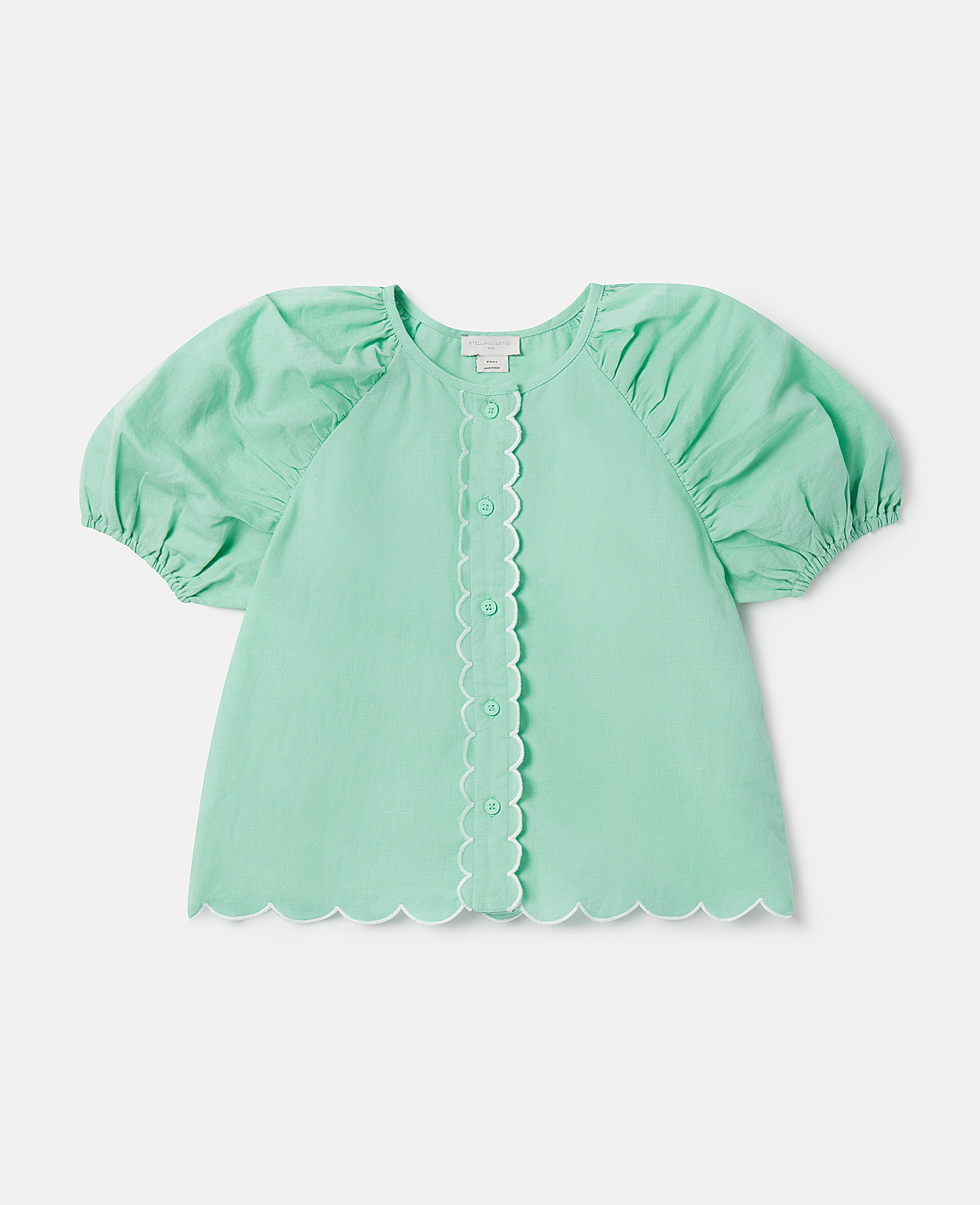Stella McCartney – Scalloped Edge Puff Sleeve Shirt, Woman, Green, Size: 8
