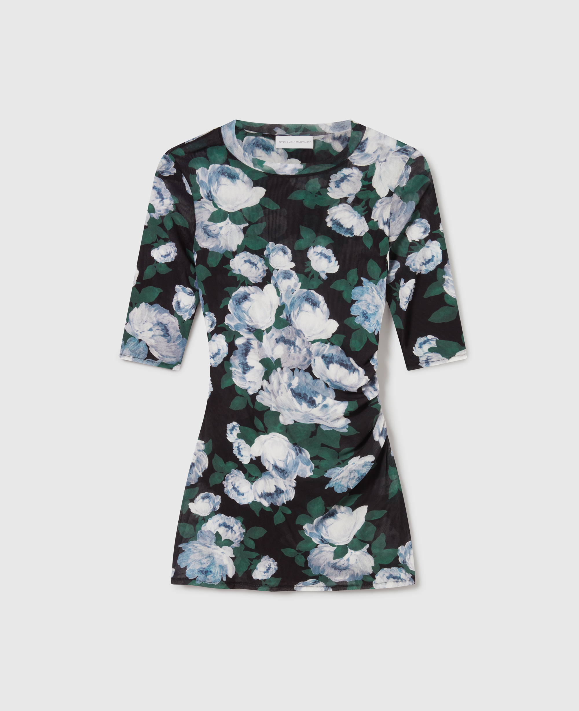 Stella Mccartney Floral Three-quarter-sleeve Mesh Top In Multi