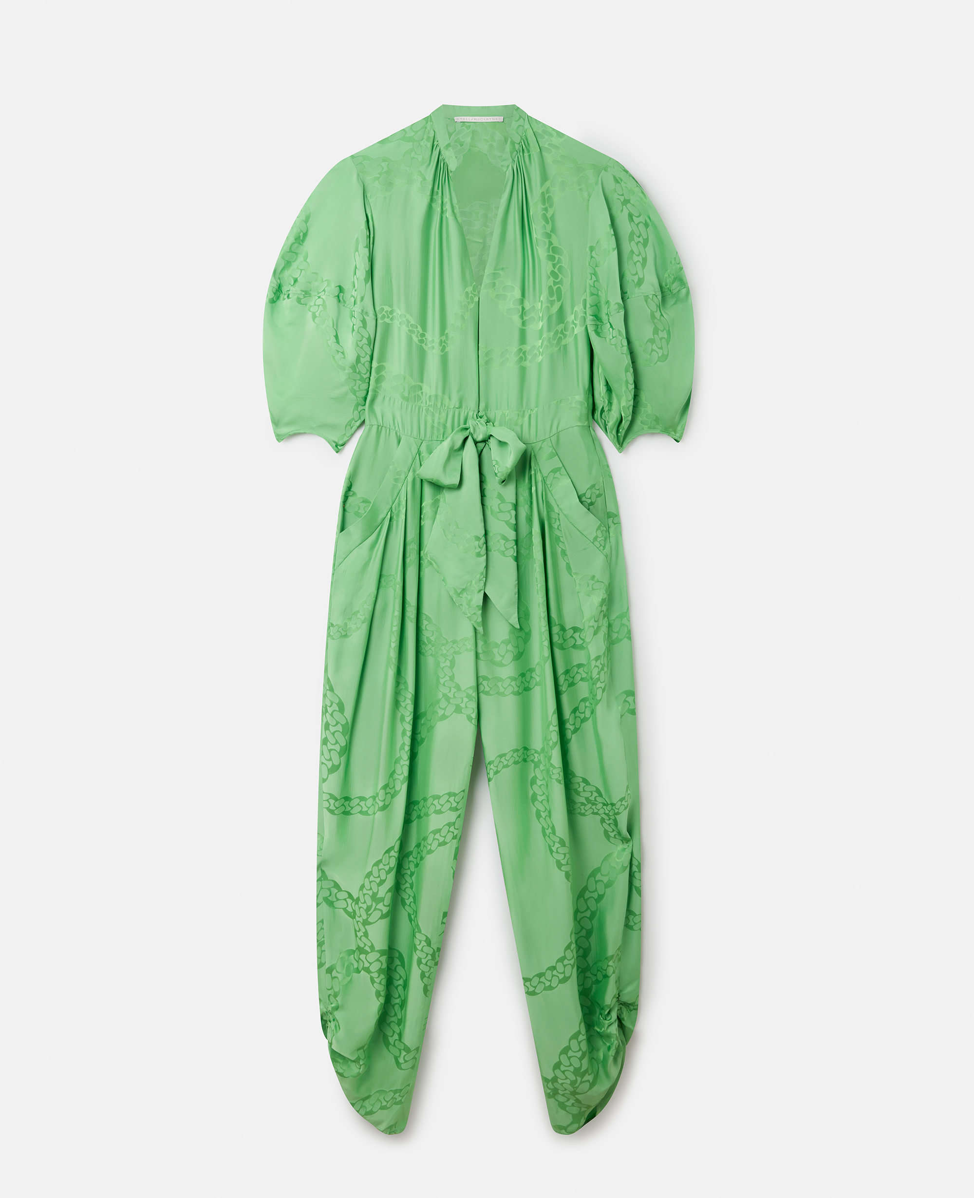 Stella Mccartney - Falabella Print Silk Jacquard Jumpsuit, Woman, Bright Green, Size: 40