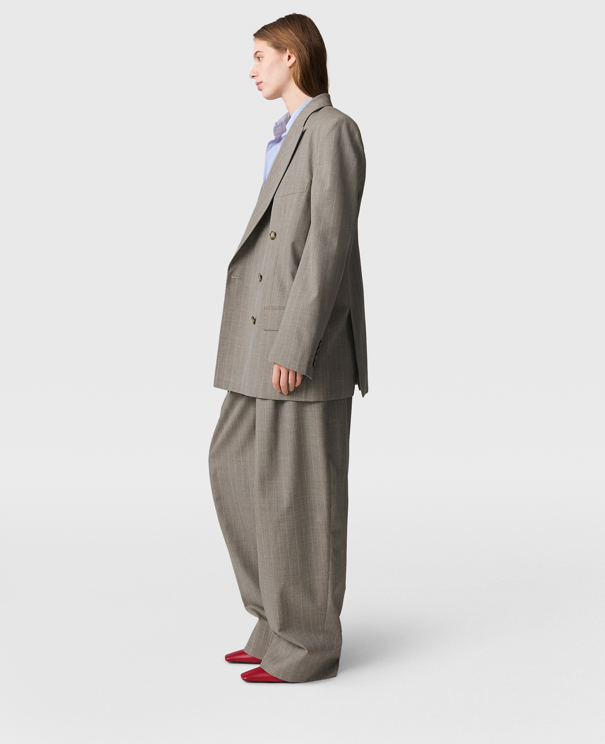 Stella Mccartney Slouchy Panelled Pinstripe Trousers In Gray