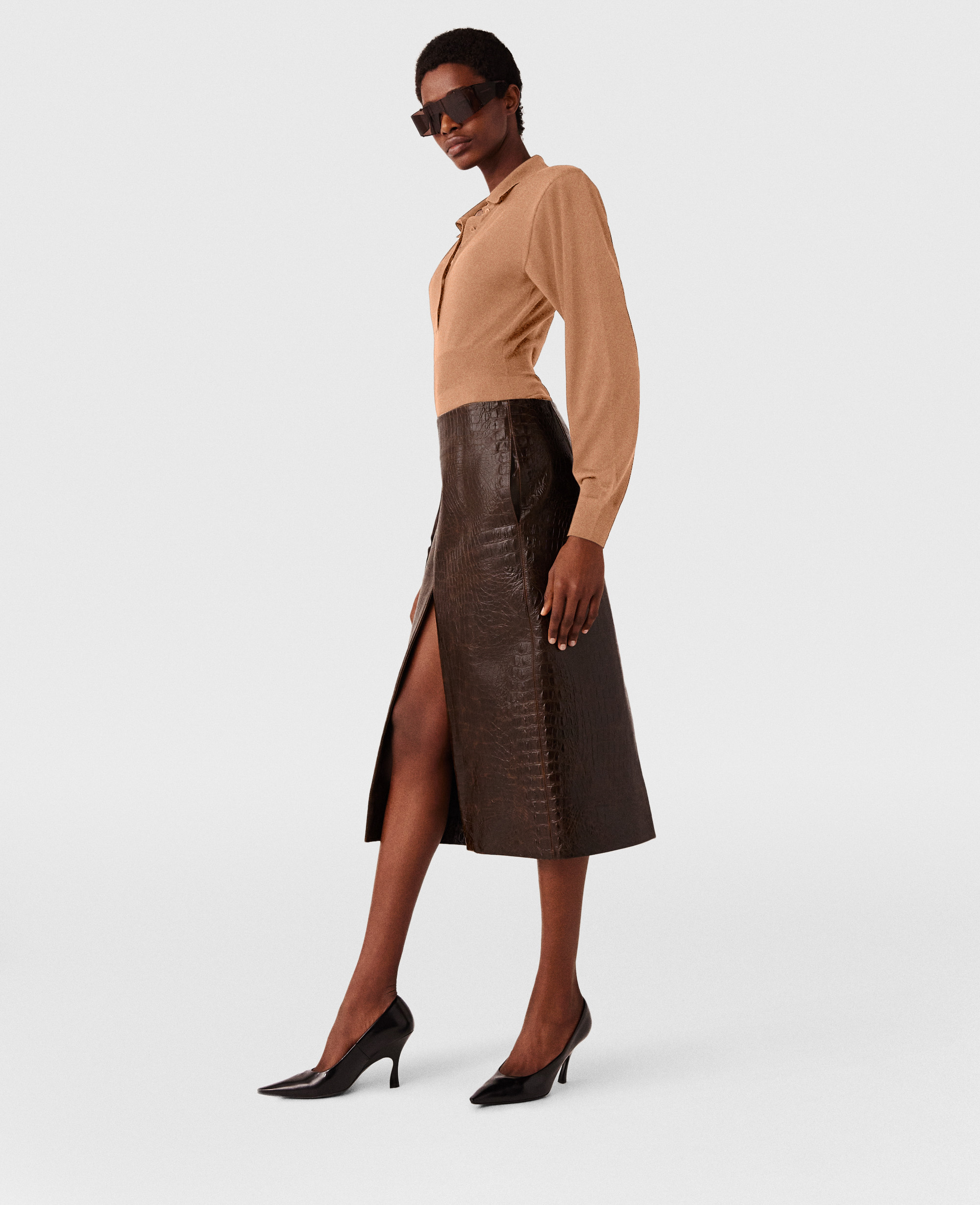 Jupe midi crocodile embosse, , , Taille: 44 - Stella McCartney - Modalova