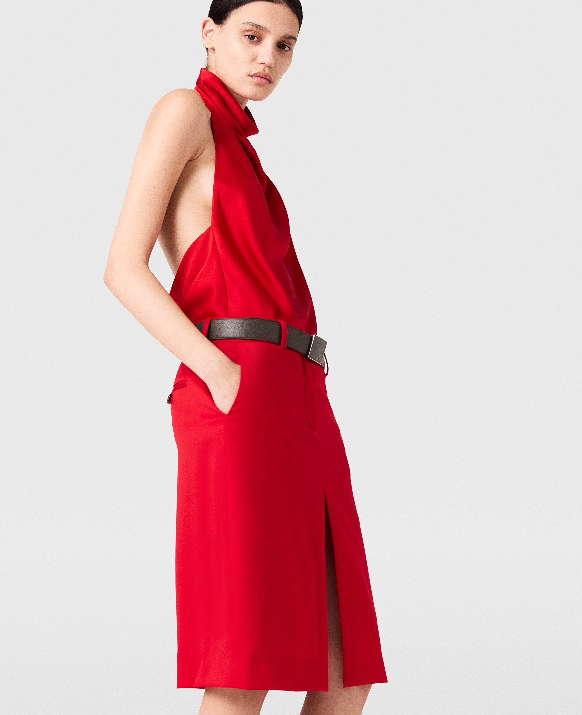 Stella McCartney - Midirock aus Satin mit Spitzenbesatz, Frau, Lippenstift, Größe: 38