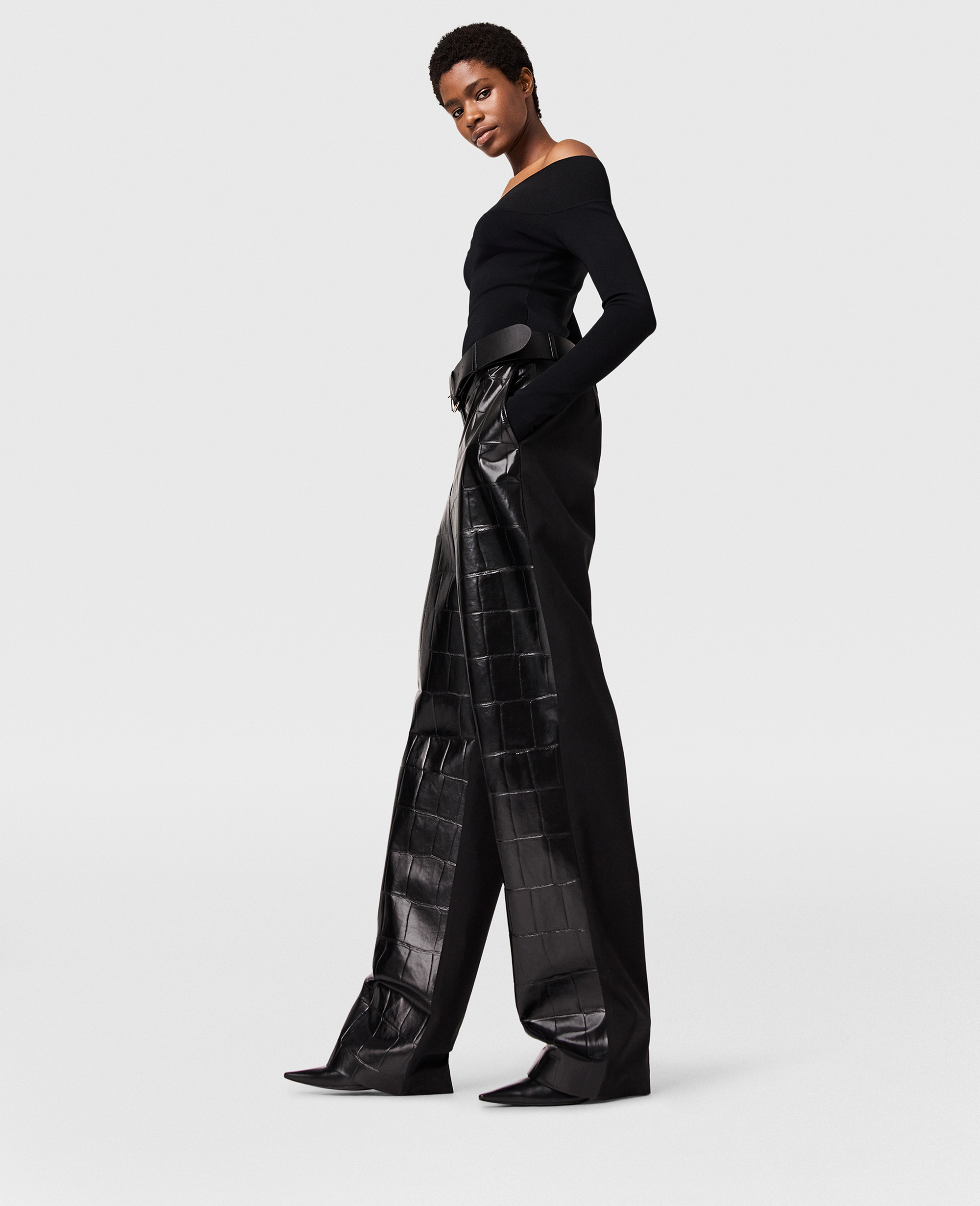 Shop Stella Mccartney Crocodile-embossed Straight-leg Trousers