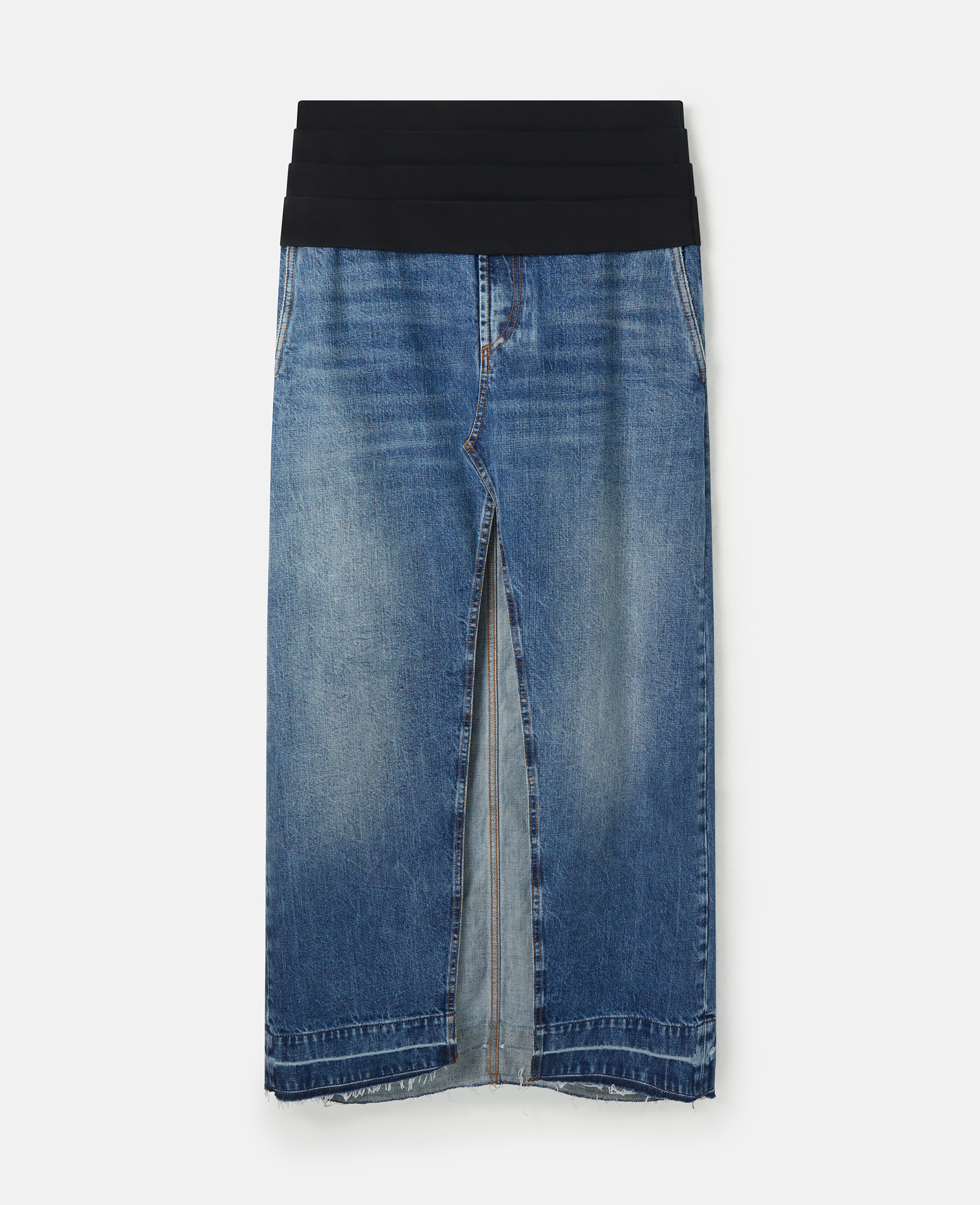 Shop Stella Mccartney Tuxedo-inspired Denim Midi-skirt In Vintage Wash Denim