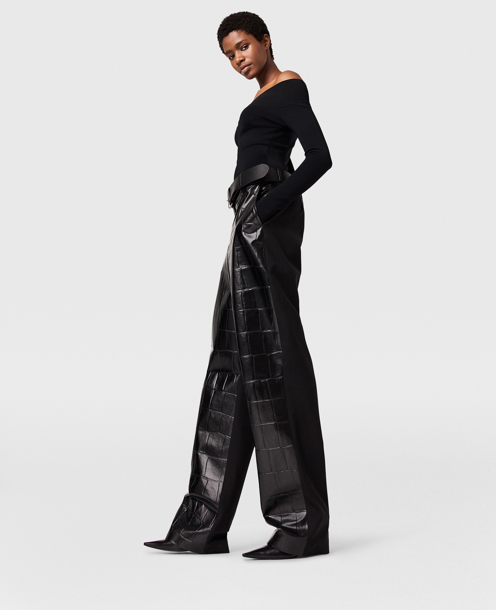 Stella McCartney - Top con Scollo Dritto e Maniche Lunghe, Donna, Nero, Taglia: XS